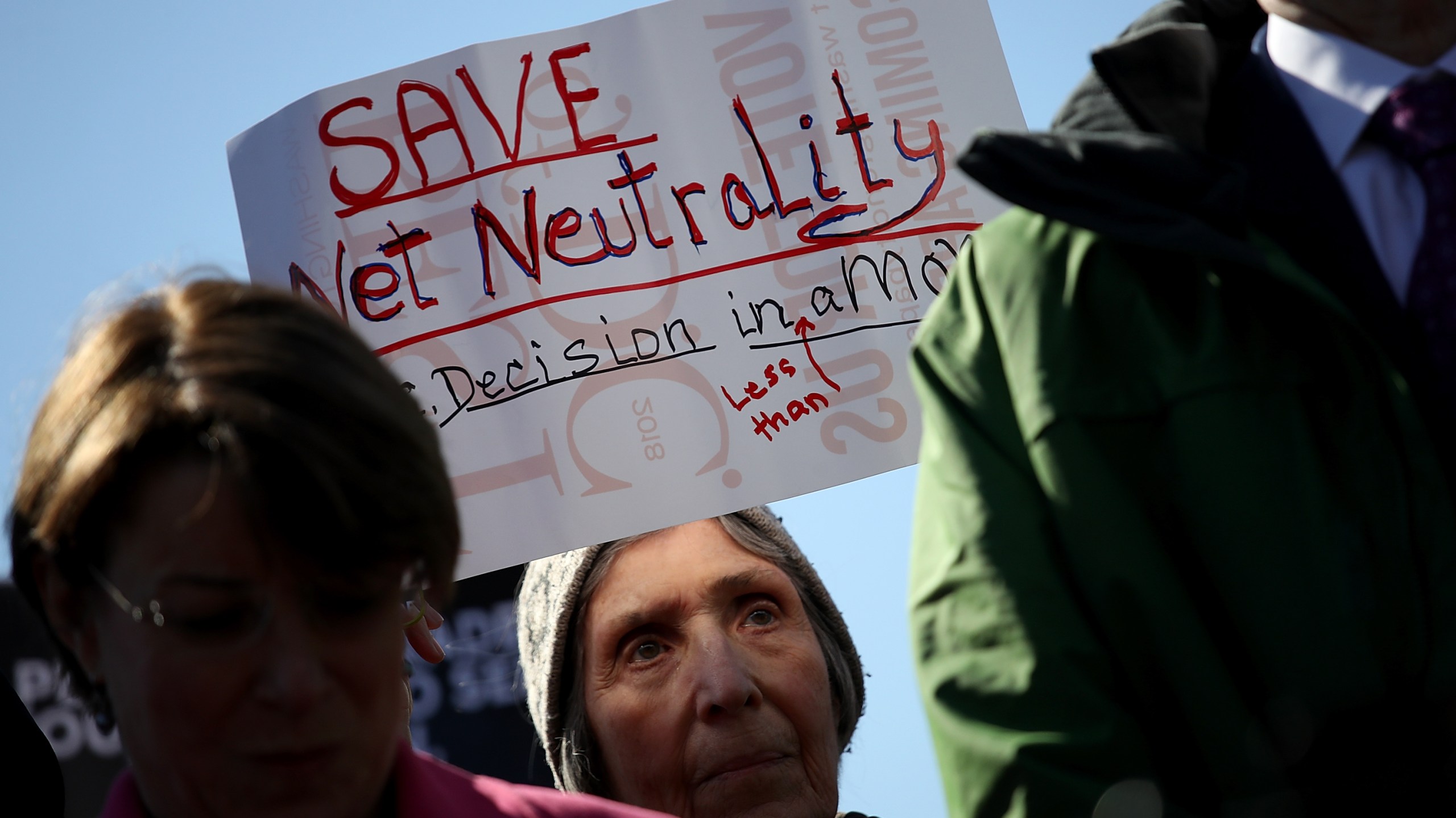 Proponents of an open and unregulated internet attend a news conference at the U.S. Capitol on Feb. 27, 2018. (Credit: Win McNamee / Getty Images)