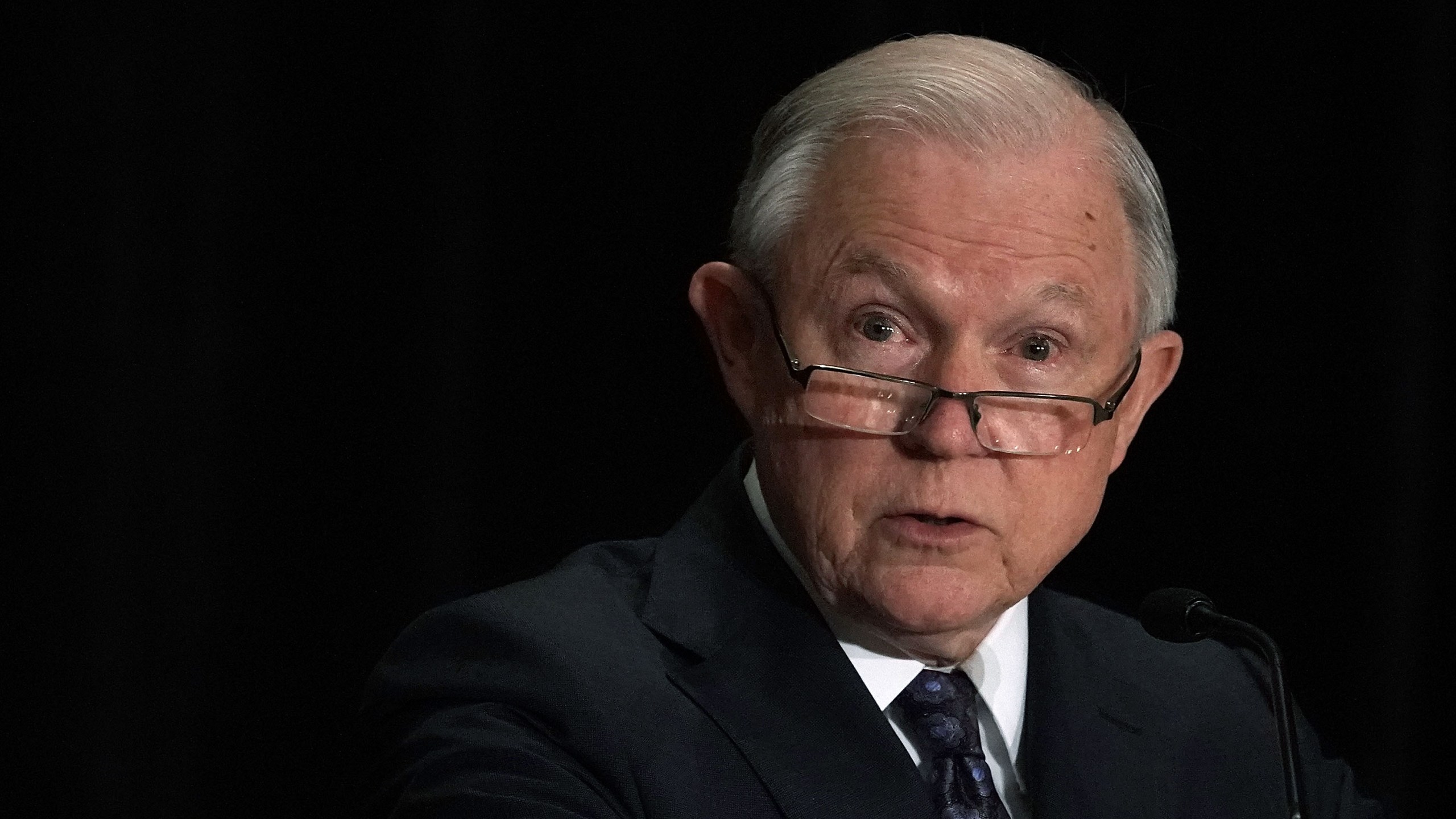 Attorney General Jeff Sessions delivers remarks at the Justice Department's Executive Officer for Immigration Review (EOIR) Annual Legal Training Program June 11, 2018 at the Sheraton Tysons Hotel in Tysons, Virginia. (Credit: Alex Wong/Getty Images)