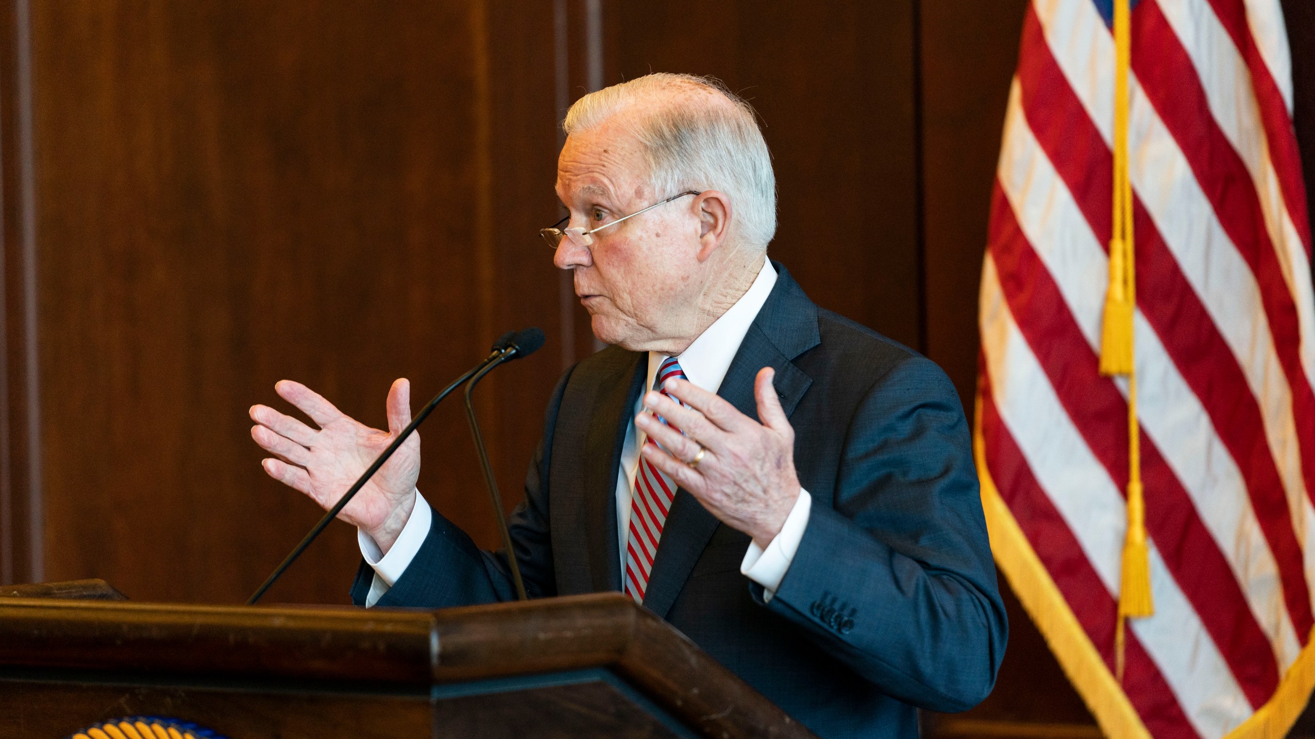 U.S. Attorney General Jeff Sessions delivers remarks on immigration and law enforcement actions on at Lackawanna College June 15, 2018, in Scranton, Pennsylvania. (Credit: Jessica Kourkounis/Getty Images)