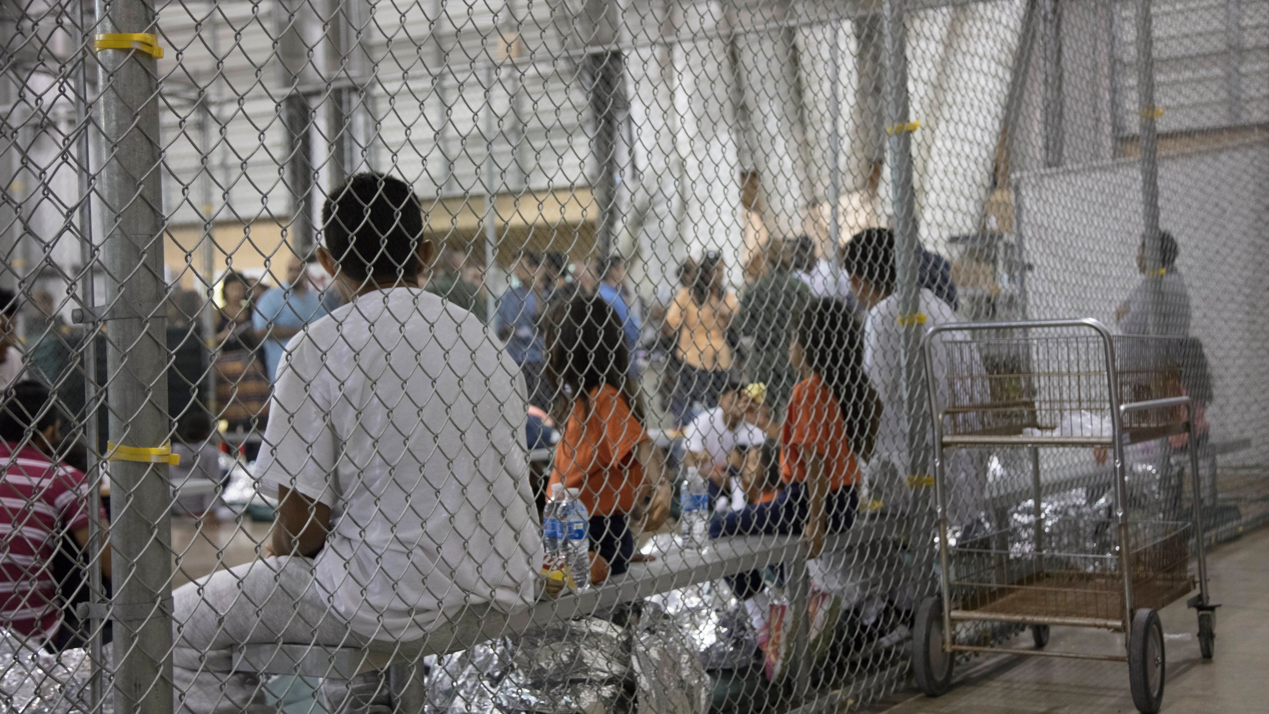 In this handout photo provided by U.S. Customs and Border Protection, U.S. Border Patrol agents conduct intake of immigrants at the Central Processing Center in McAllen, Texas, on June 17, 2018.