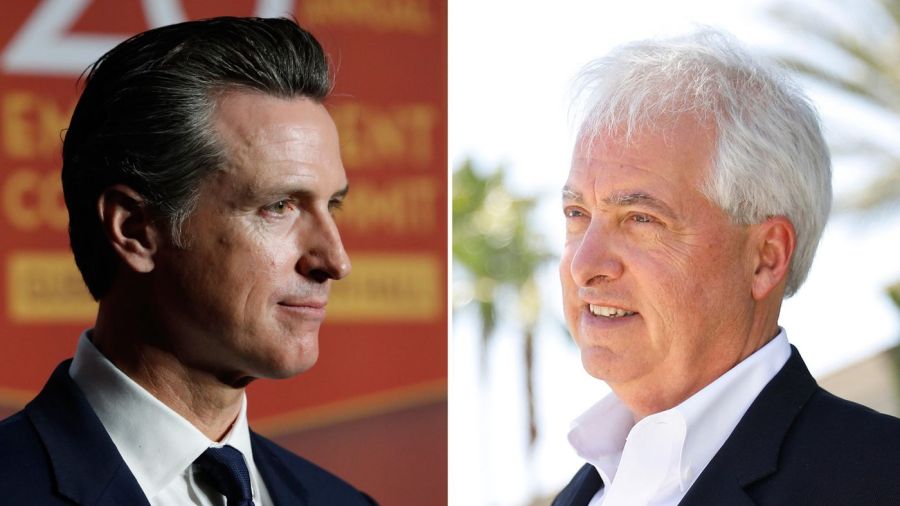 Lt. Gov. Gavin Newsom, left, and Rancho Santa Fe businessman John Cox are seen in undated photos. (Credit: Allen J. Schaben/Christina House / Los Angeles Times)