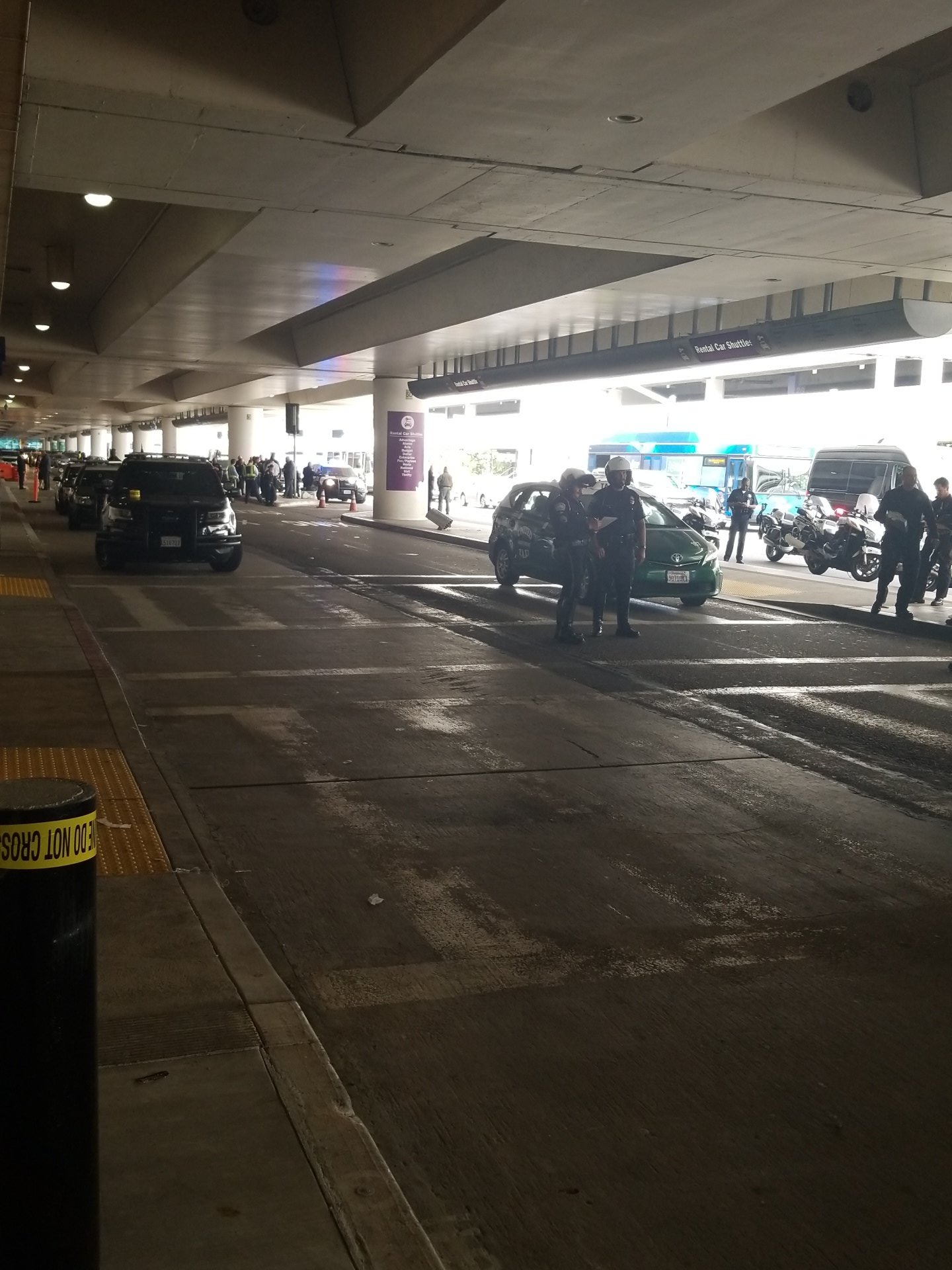 Authorities said a man possibly suffered a heart attack while driving at Los Angeles International Airport and hit a pedestrian in the crosswalk on June 21, 2018. (Credit: Los Angeles Airport Police Department)