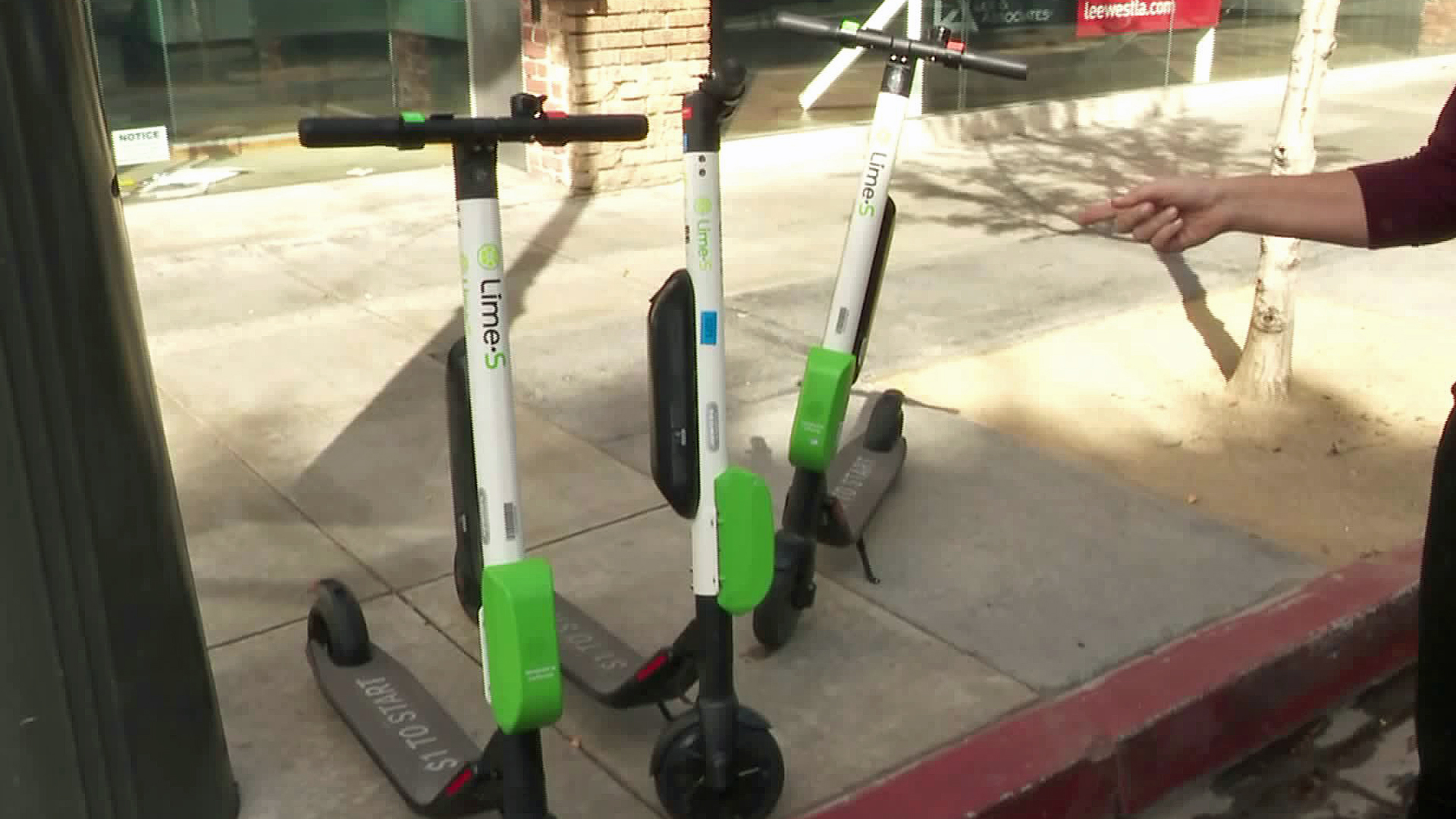 A dockless electric scooter is seen in this file photo. (Credit: KTLA)