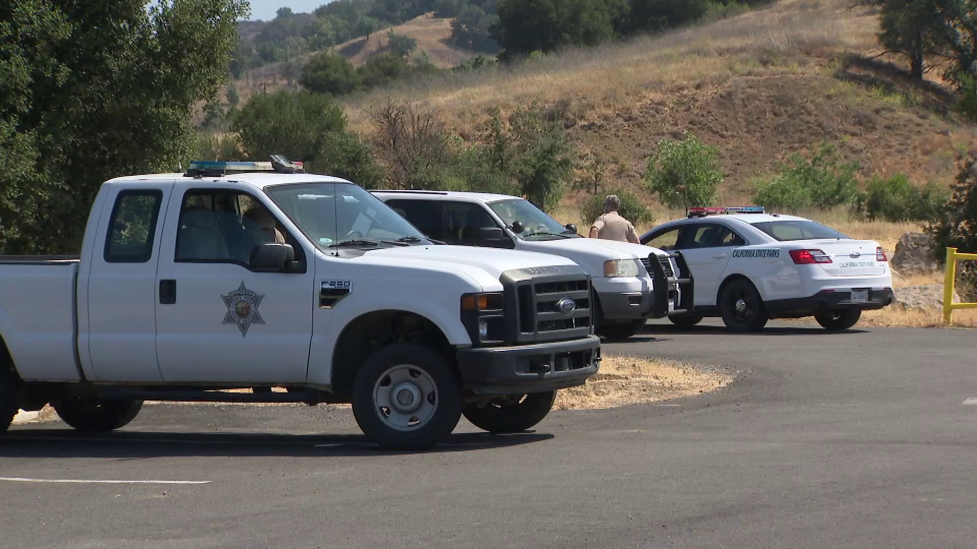 Authorities investigate the scene at Malibu Creek State Park where a father was shot while camping with his two young daughters on June 22, 2018. (Credit: KTLA)