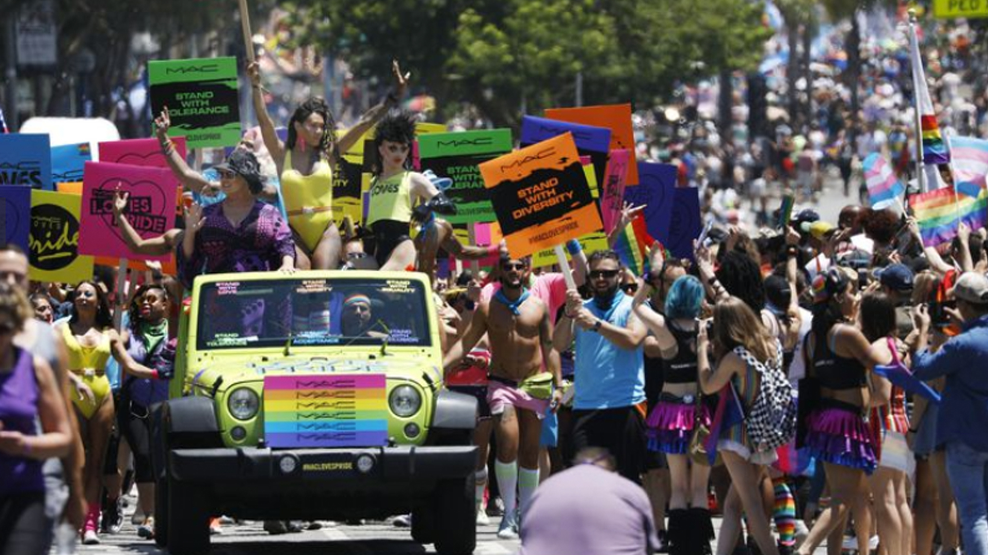 A crowd participates in the annual L.A. Pride Parade in West Hollywood on June 10, 2018. (Credit: Francine Orr / Los Angeles Times)