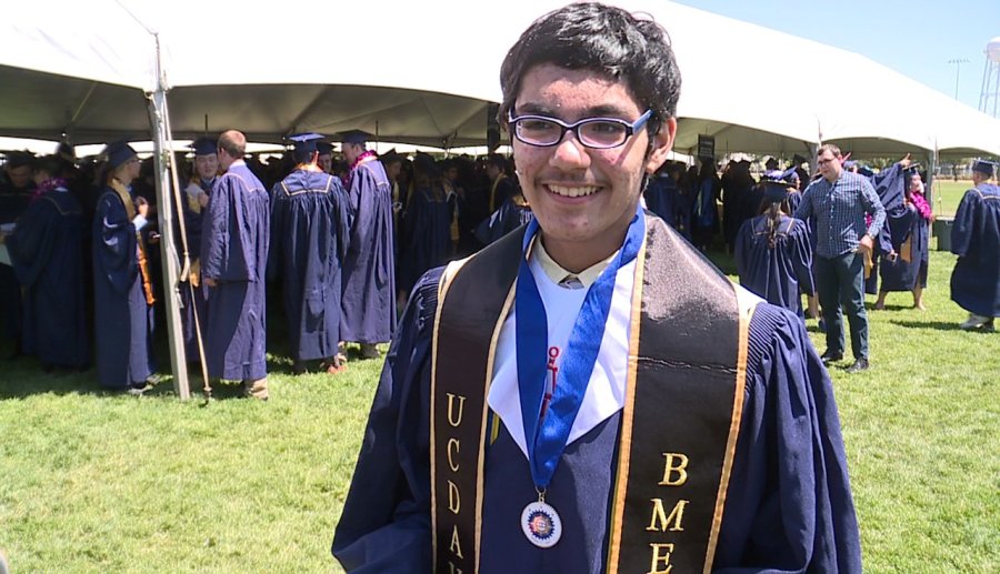 Tanishq Abraham graduates from the University of California, Davis on June 17, 2018. (Credit: KTXL)