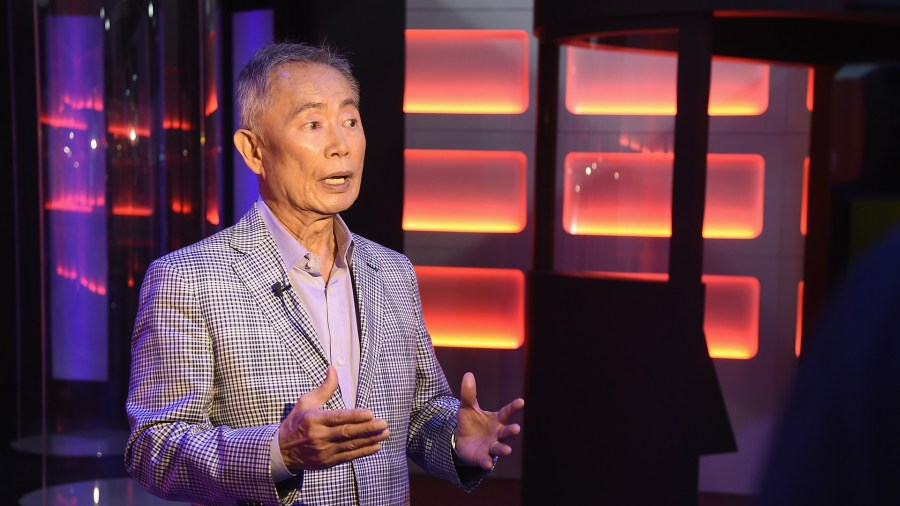 Actor George Takei is interviewed during the Star Trek: The Star Fleet Academy Experience Preview at Intrepid Sea-Air-Space Museum on June 30, 2016 in New York City. (Credit: Michael Loccisano/Getty Images)