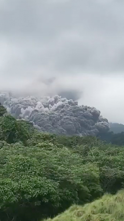 This photo from a video was posted on the Guía espiritual. Twitter account @renato_lechuga of Guatemala's Fuego volcano on June 3, 2018.