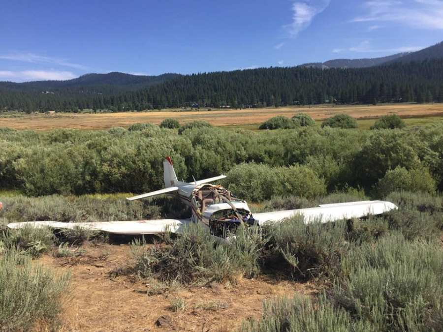 The plan involved in a deadly crash near the Northern California town of Truckee on July 17, 2018, is seen here. (Credit: Cal Fire via Facebook)