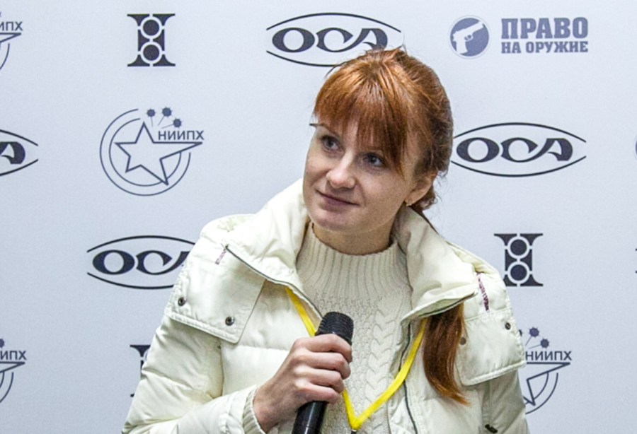 Mariia Butina speaks as a leader of a pro-gun organization on Oct. 8, 2013 during a press conference in Moscow. (Credit: STR/AFP/Getty Images)