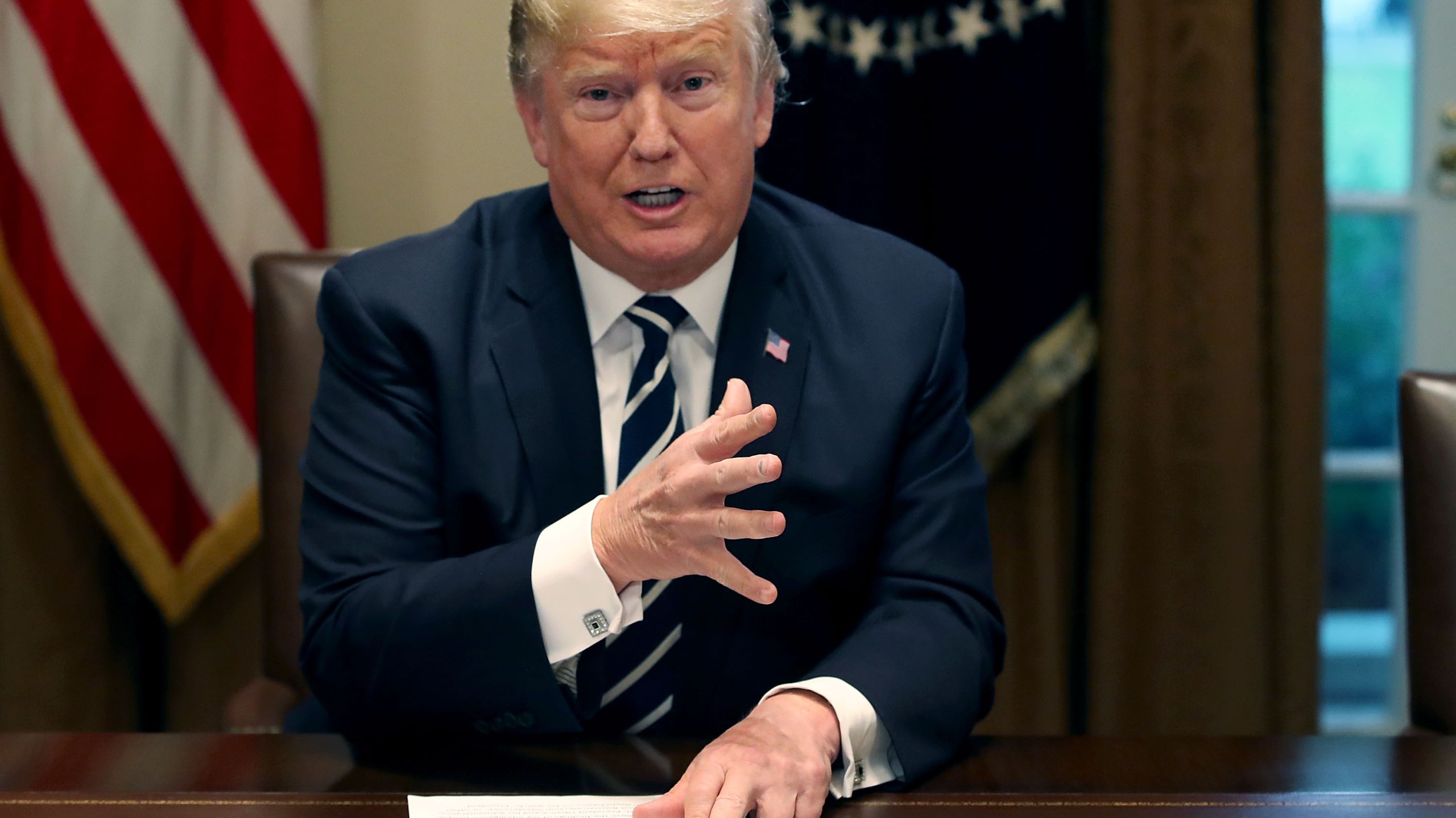 U.S. President Donald Trump talks about his meeting with Russian President Vladimir Putin, during a meeting with House Republicans in the Cabinet Room of the White House on July 17, 2018 in Washington, D.C. (Credit: Mark Wilson/Getty Images)