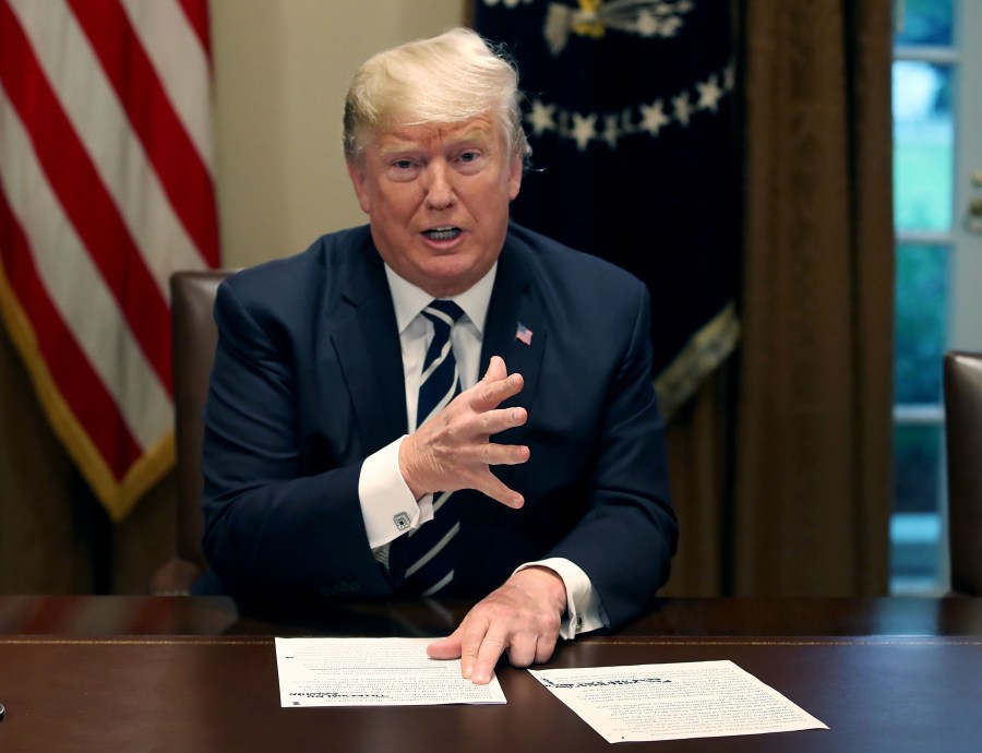 U.S. President Donald Trump talks about his meeting with Russian President Vladimir Putin, during a meeting with House Republicans in the Cabinet Room of the White House on July 17, 2018 in Washington, D.C. (Credit: Mark Wilson/Getty Images)