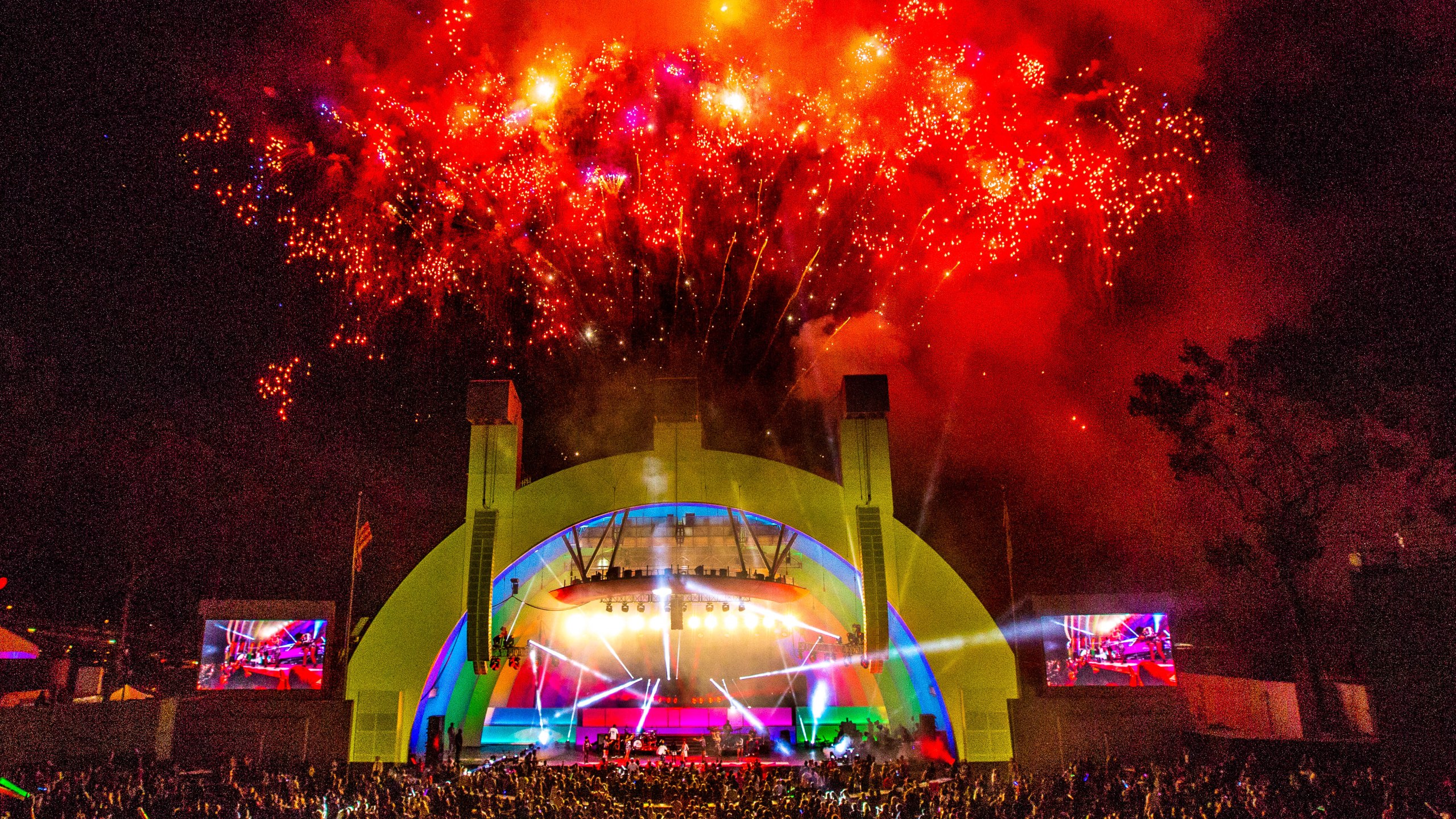 A fireworks display is seen at the Hollywood Bowl in Los Angeles. (Credit: Christopher Polk/Getty Images for CBS Radio Inc.)