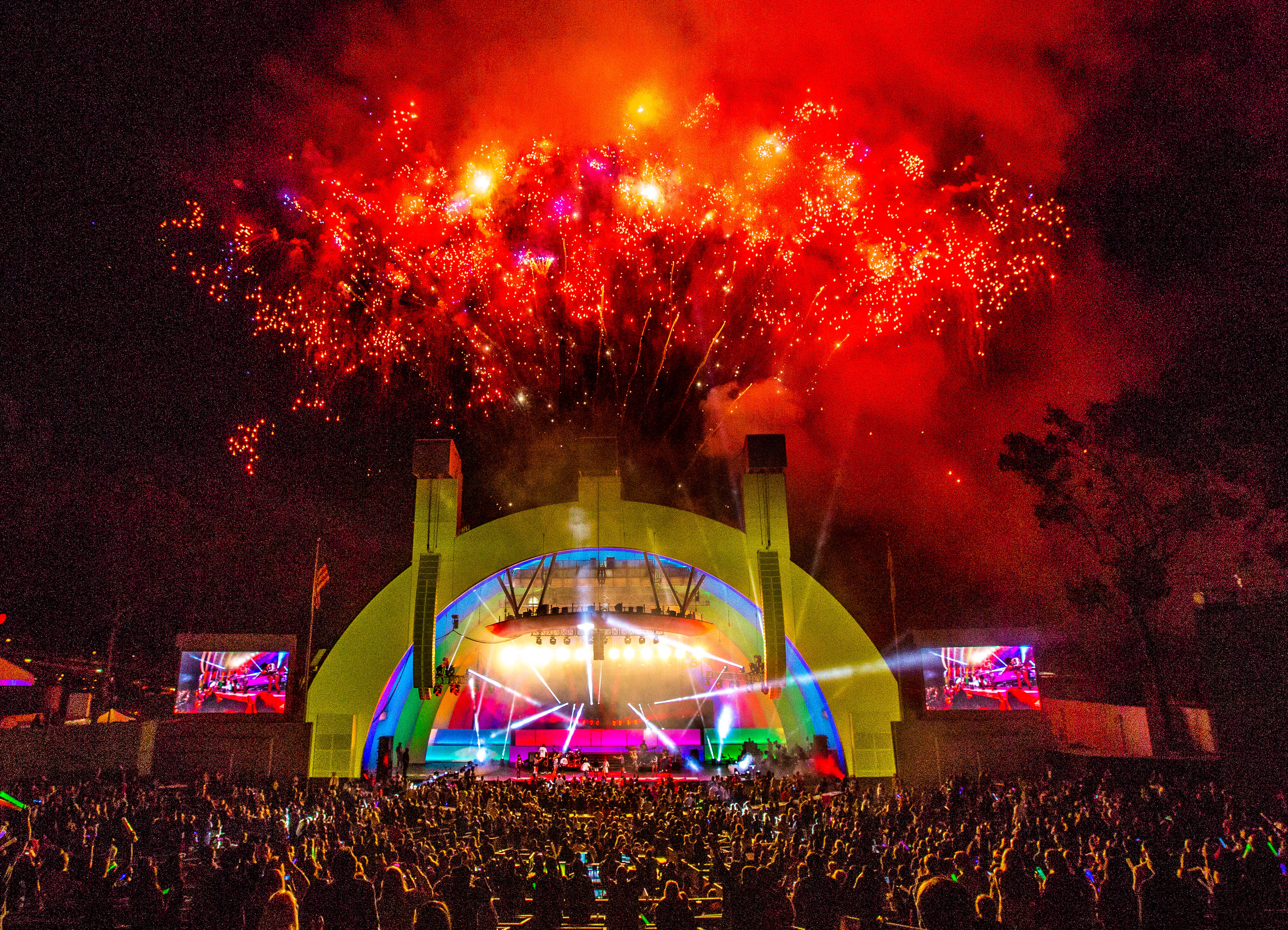 A fireworks display is seen at the Hollywood Bowl in Los Angeles. (Credit: Christopher Polk/Getty Images for CBS Radio Inc.)