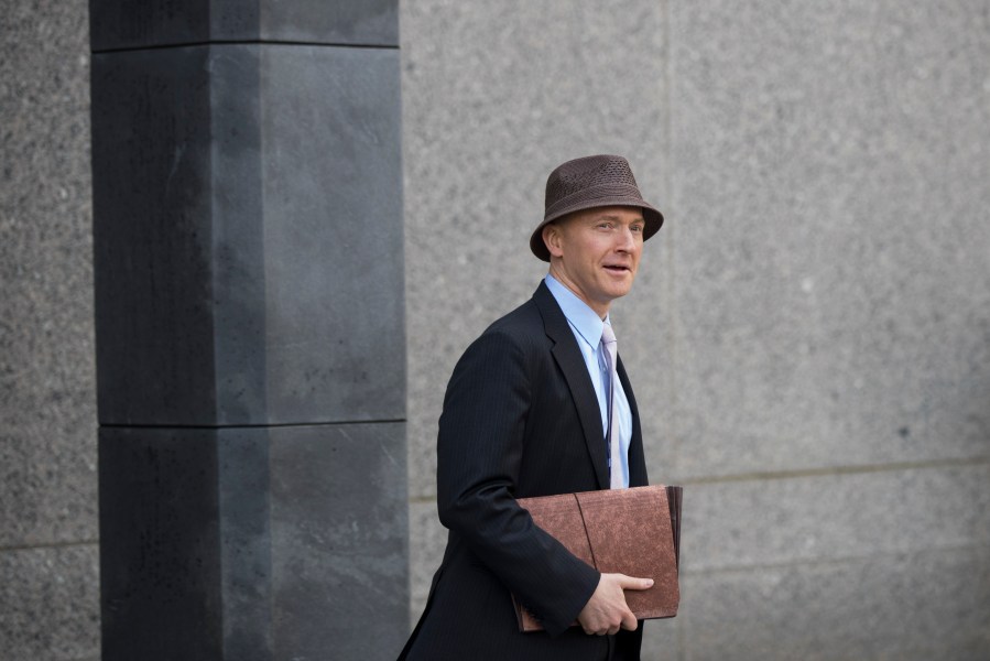 Carter Page arrives at the courthouse on the same day as a hearing regarding Michael Cohen, longtime personal lawyer and confidante for President Donald Trump, at the United States District Court Southern District of New York, April 16, 2018 in New York City. (Credit: Drew Angerer/Getty Images)