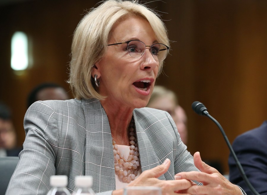 Education Secretary Betsy DeVos testifies during a Senate Appropriations Subcommittee hearing on Capitol Hill, June 5, 2018 in Washington, DC. (Mark Wilson/Getty Images)