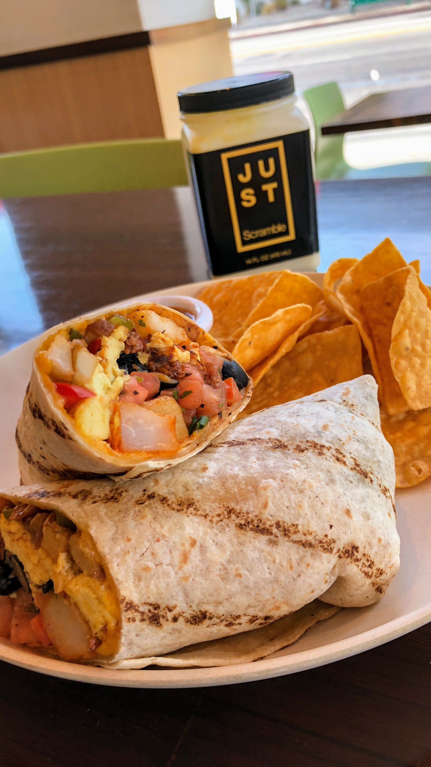 all day breakfast burrito at veggie grill with just egg scramble