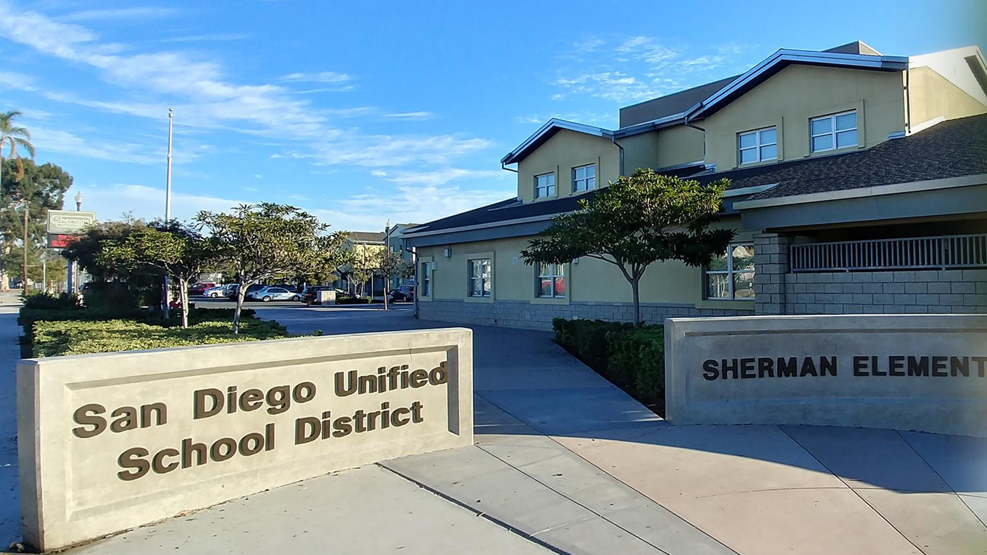 A sign for the San Diego Unified School District is seen in an image posted by the school district to its Facebook page on Nov. 27, 2017.