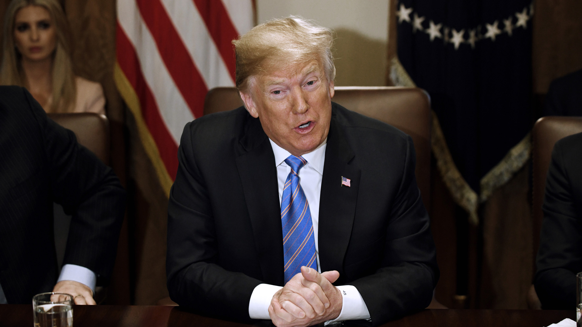 President Donald Trump speaks during a cabinet meeting in the Cabinet Room of the White House on July 18, 2018. (Credit: Olivier Douliery-Pool/Getty Images)