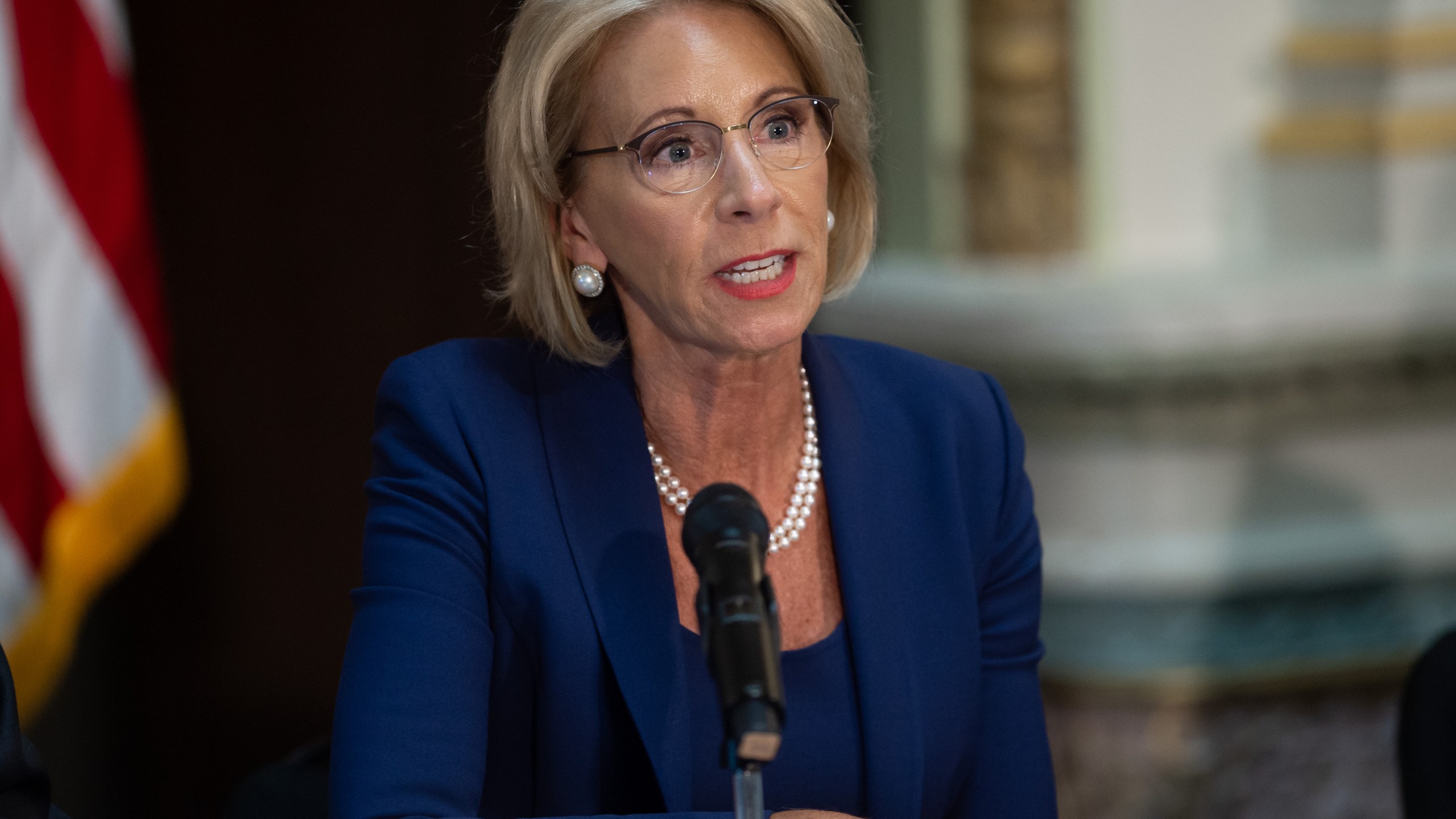 US Secretary of Education Betsy DeVos speaks during the fifth meeting of the Federal Commission on School Safety on August 16, 2018. (Credit: SAUL LOEB/AFP/Getty Images)