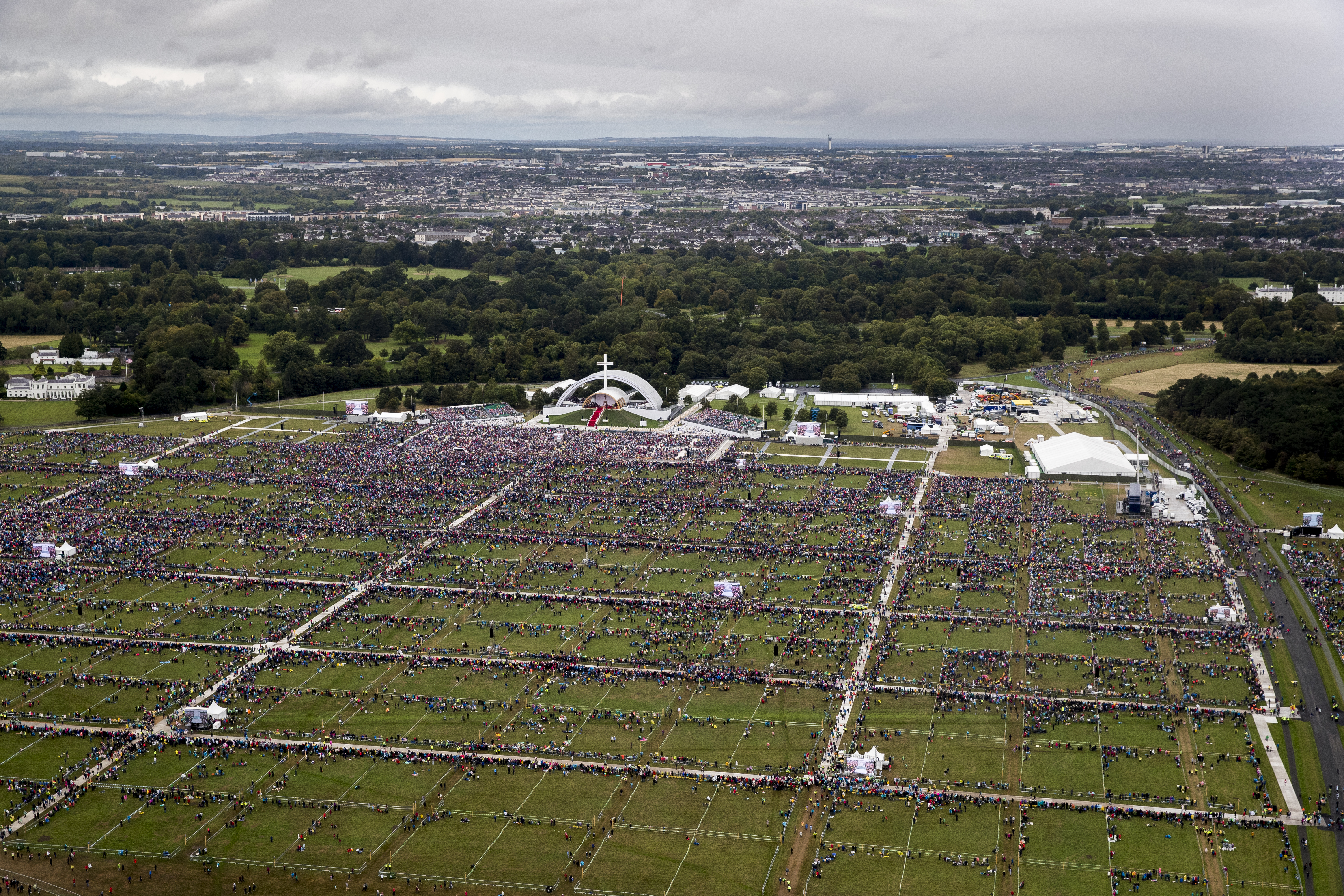 An aerial view of the crowd at Phoenix Park as Pope Francis attends the closing Mass at the World Meeting of Families, as part of his visit to Ireland, on August 26, 2018 in Dublin, Ireland. (Credit: Liam McBurney-Pool/Getty Images)