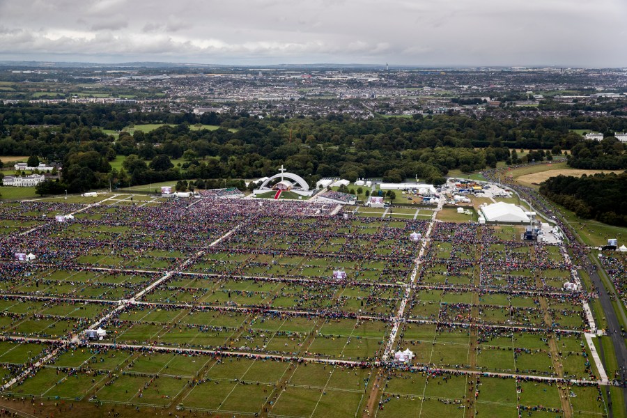 An aerial view of the crowd at Phoenix Park as Pope Francis attends the closing Mass at the World Meeting of Families, as part of his visit to Ireland, on August 26, 2018 in Dublin, Ireland. (Credit: Liam McBurney-Pool/Getty Images)