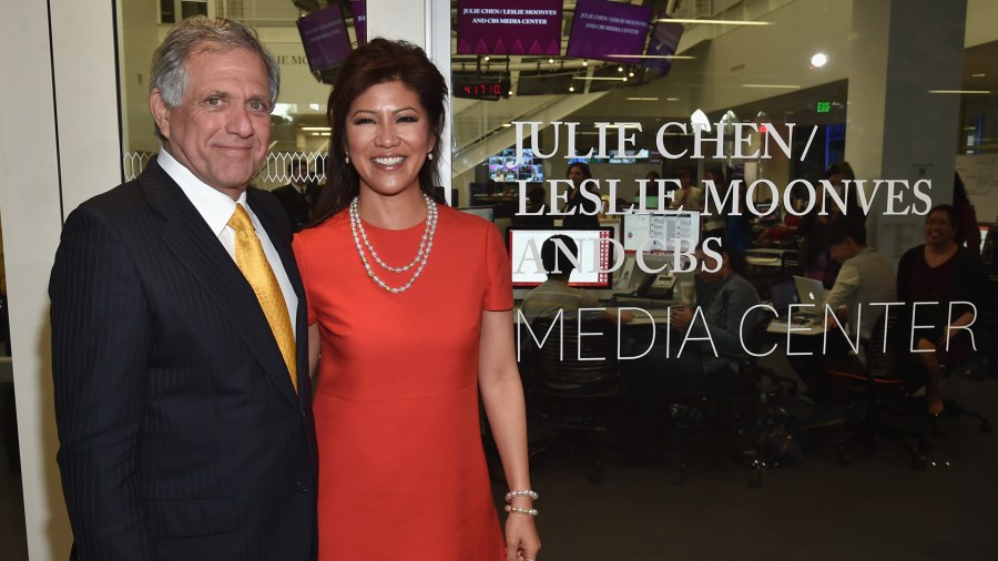 CBS CEO Leslie Moonves and TV host Julie Chen attend the naming of the Julie Chen/Leslie Moonves and CBS Media Center at The Wallis Annenberg Hall at the University of Southern California on Feb. 25, 2015. (Credit: Alberto E. Rodriguez/Getty Images)