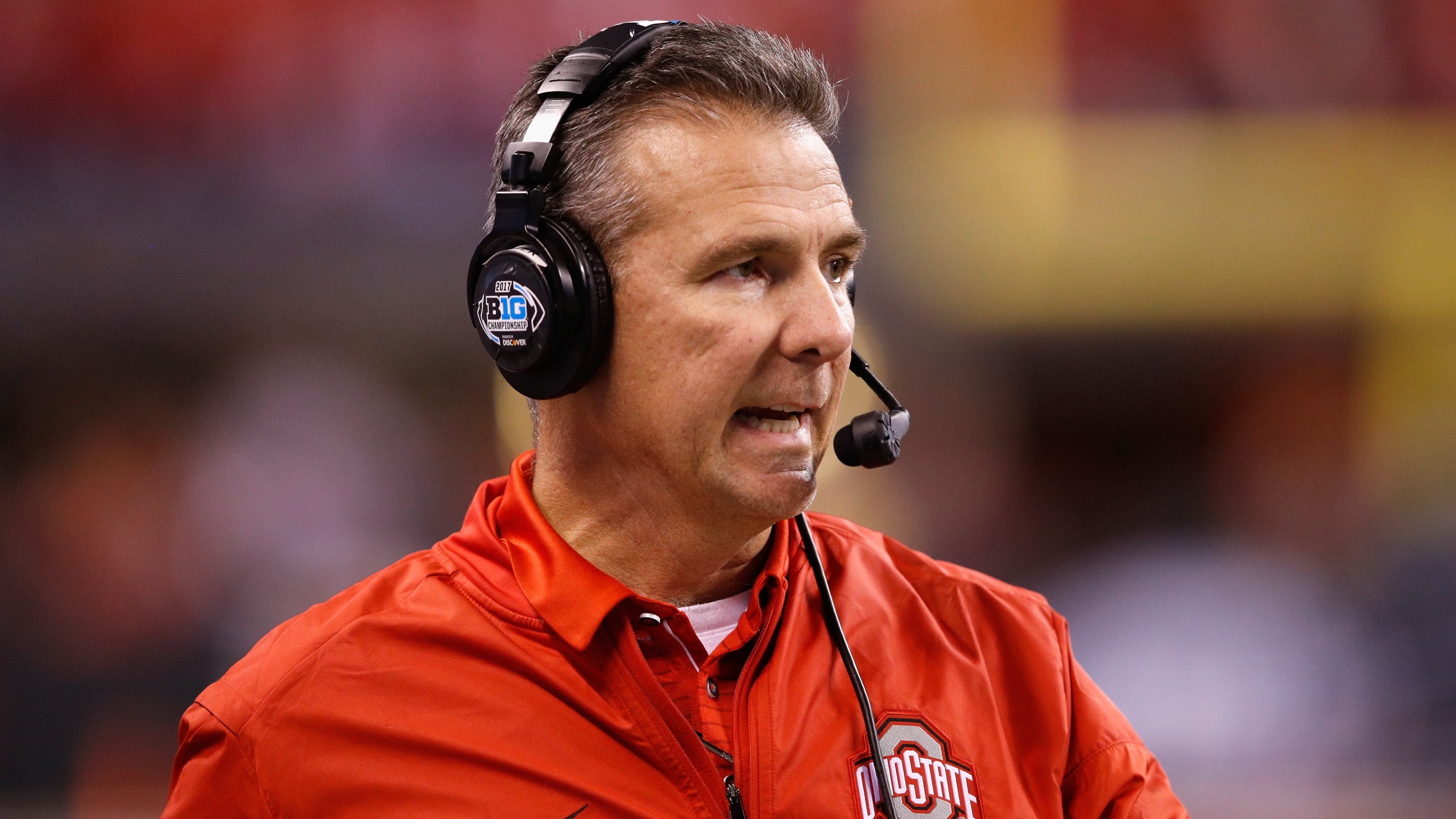 Urban Meyer of the Ohio State Buckeyes looks on as they play the Wisconsin Badgers at Lucas Oil Stadium on Dec. 2, 2017 in Indianapolis, Indiana. (Credit: Joe Robbins/Getty Images)