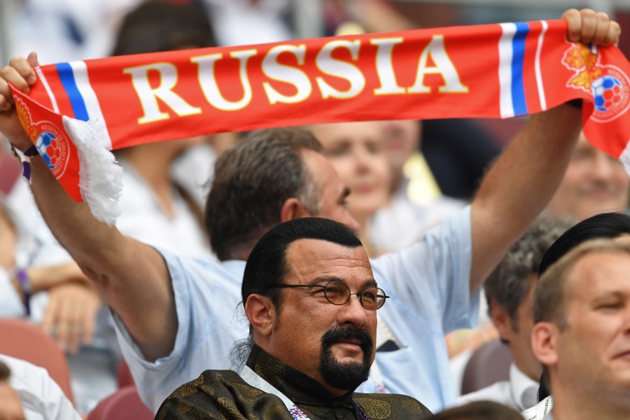 Steven Seagal attends the Russia 2018 World Cup final football match between France and Croatia at the Luzhniki Stadium in Moscow on July 15, 2018. (Credit: KIRILL KUDRYAVTSEV/AFP/Getty Images)