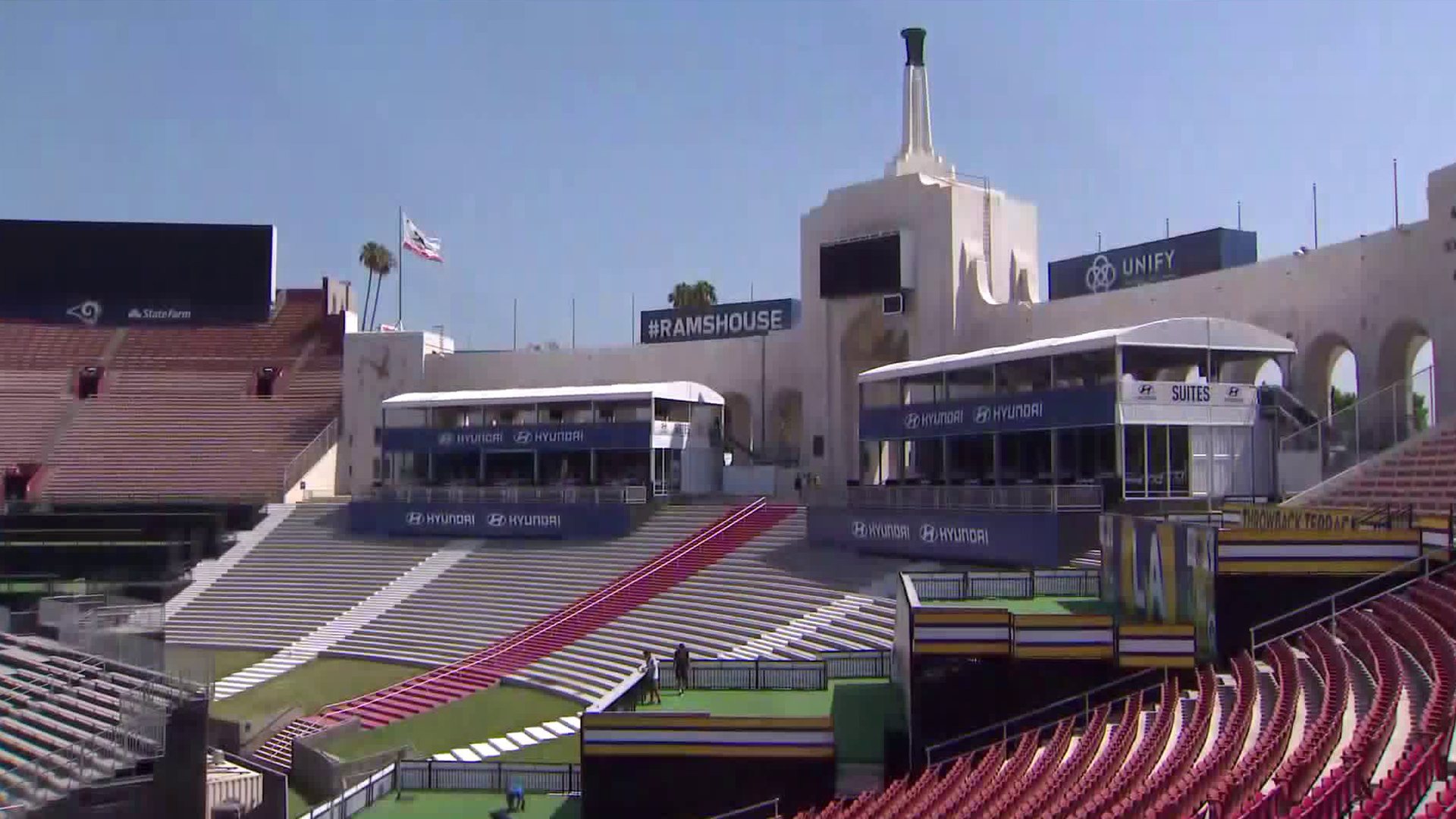 Renovations were under way at the L.A. Memorial Coliseum on Aug. 15, 2018. (Credit: KTLA)