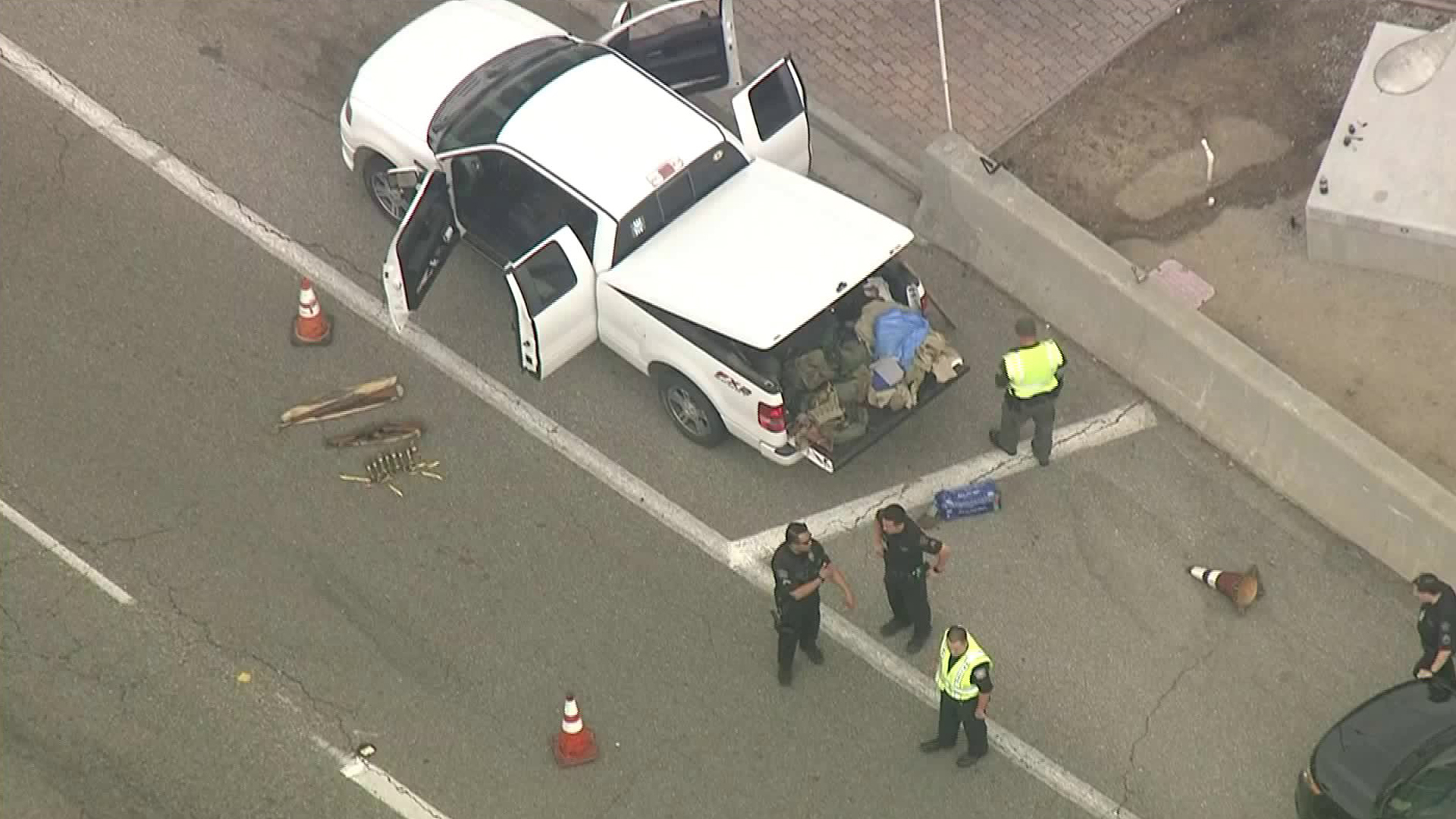 Police stopped a truck carrying multiple firearms at an LAX checkpoint on Aug. 17, 2018. (Credit: KTLA)