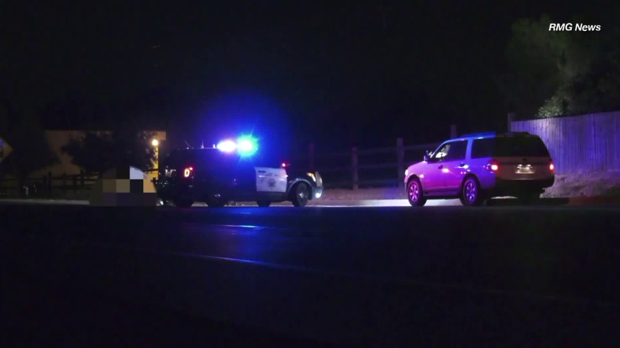 Authorities investigate a fatal hit-and-run crash in Mead Valley on Friday, Aug. 17, 2018. (Credit: RMG News)