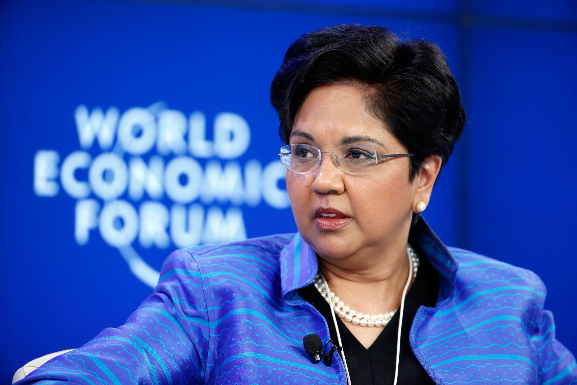 PepsiCo CEO Indra Nooyi, one of the most prominent women to lead a Fortune 500 company, will step down on October 3. Here, she is seen at the World Economic Forum in an undated photo. (Credit: Getty Images via CNN)