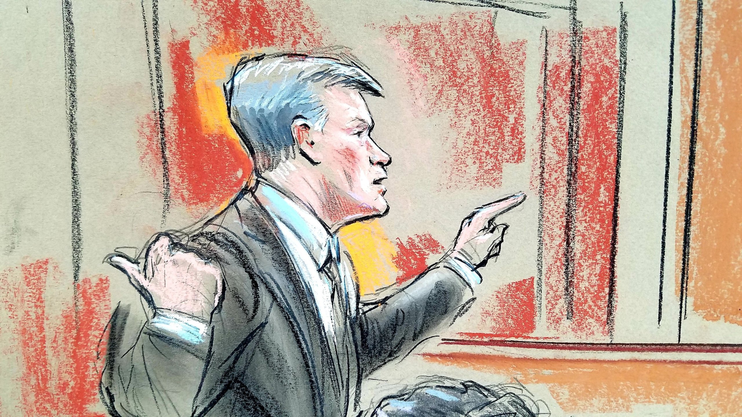 A sketch of the trial against former Trump campaign chairman Paul Manafort on Aug. 7, 2018, in federal court in Alexandria, Va. (Credit: Bill Hennessy via CNN)