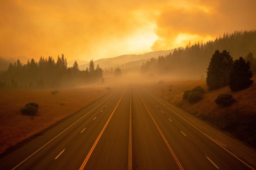 Interstate 5, which has been closed due to the Delta Fire, is seen completely empty in Lamoine in the Shasta Trinity National Forest, on September 6, 2018. (Credit: JOSH EDELSON/AFP/Getty Images)