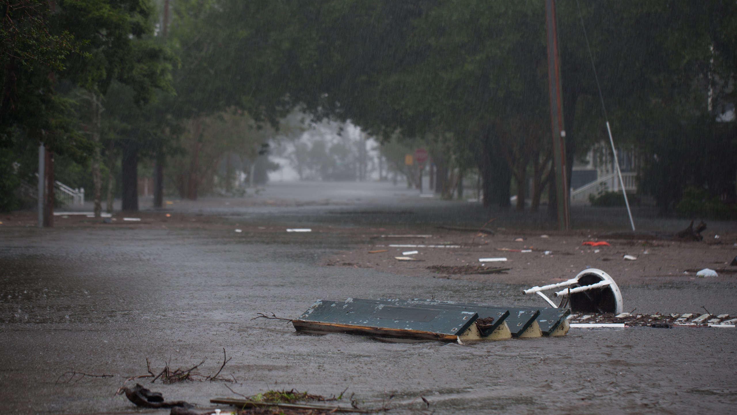 Flood waters rise up from the Neuse River in New Bern, North Carolina, September 14, 2018 during Hurricane Florence. (Credit: LOGAN CYRUS/AFP/Getty Images)