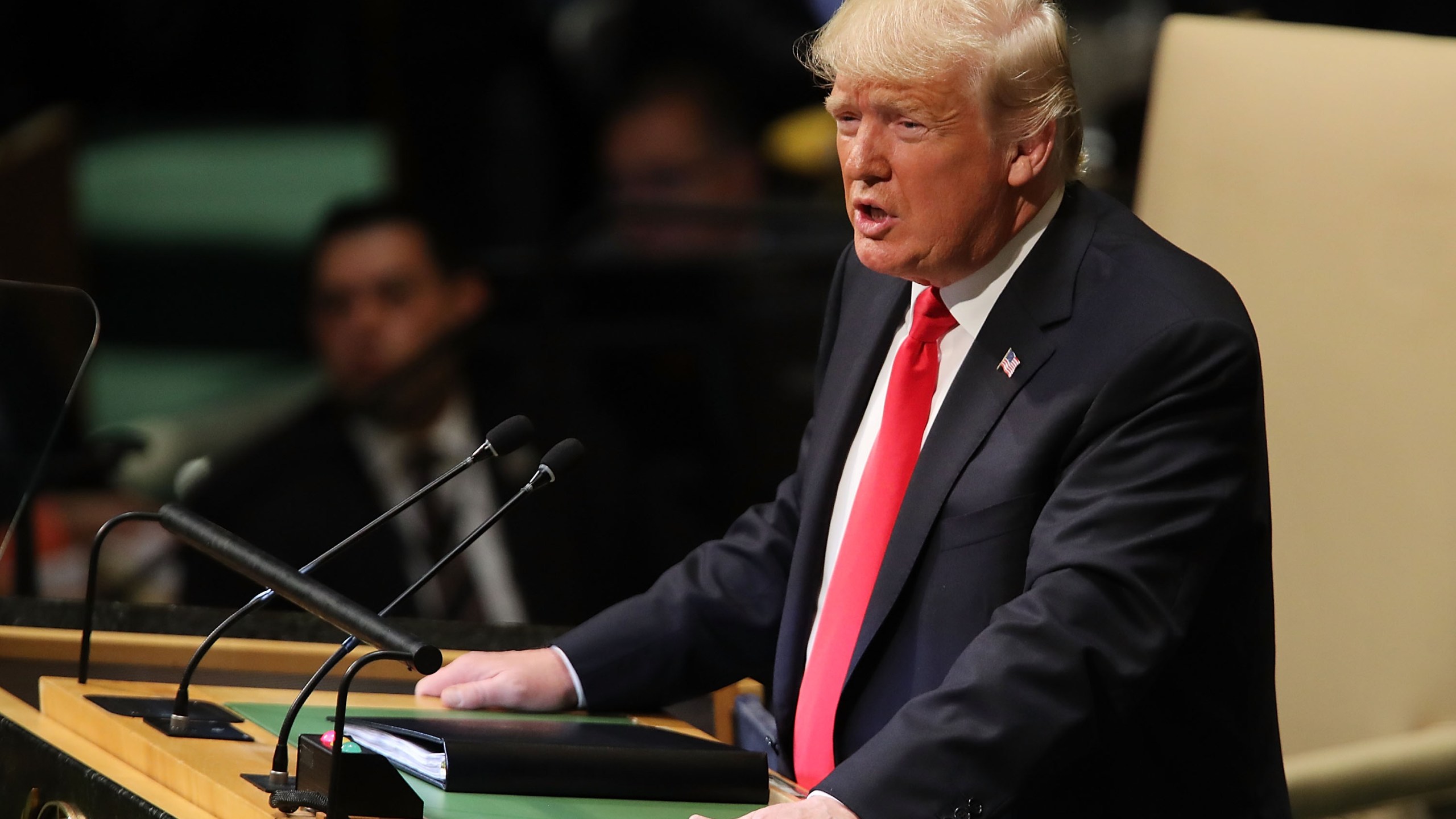 Donald Trump addresses the 73rd United Nations General Assembly on Sept. 25, 2018 in New York City. (Credit: Spencer Platt/Getty Images)