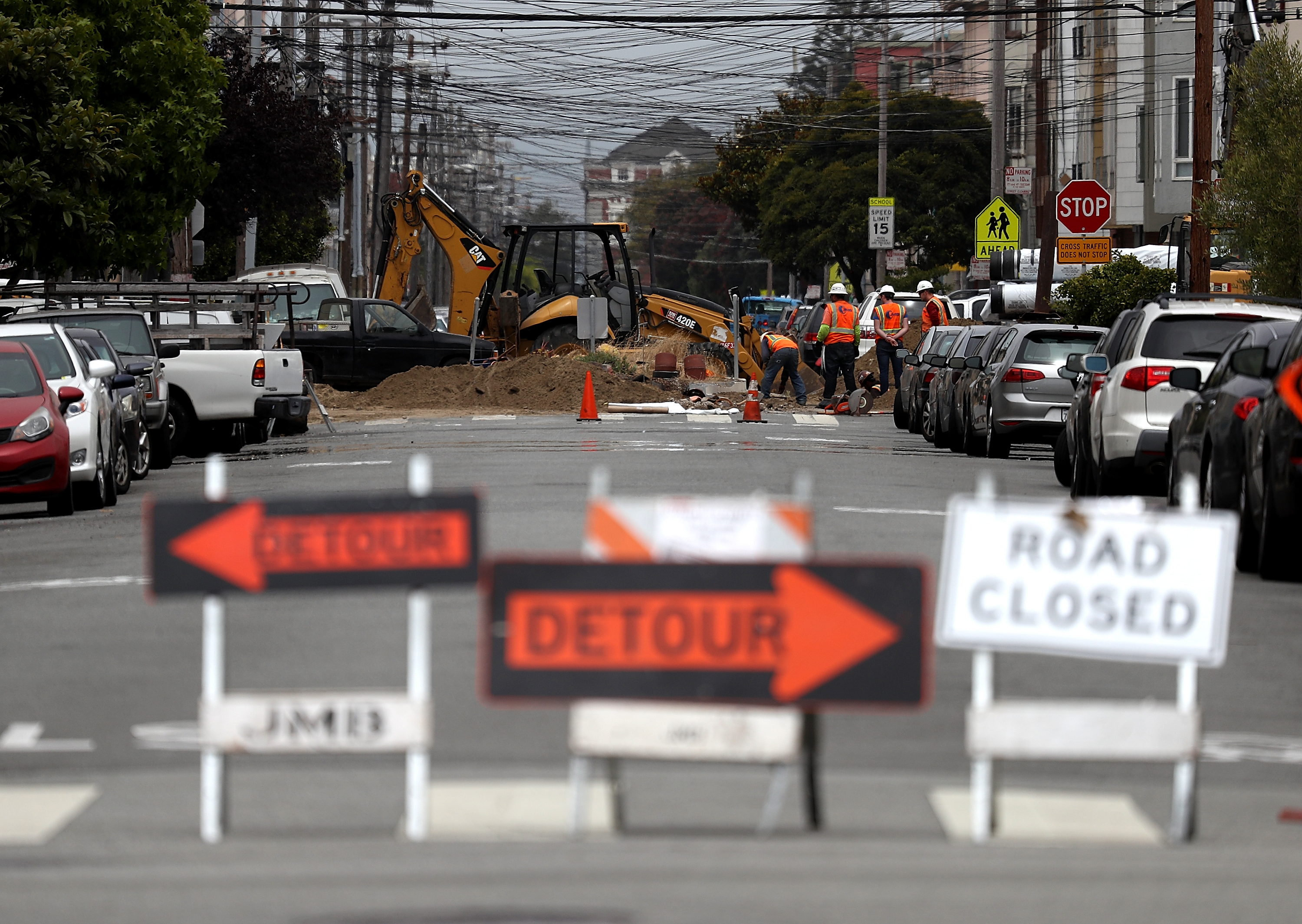 A street in San Francisco is blocked off for repairs on July 12, 2017. (Credit: Justin Sullivan / Getty Images)