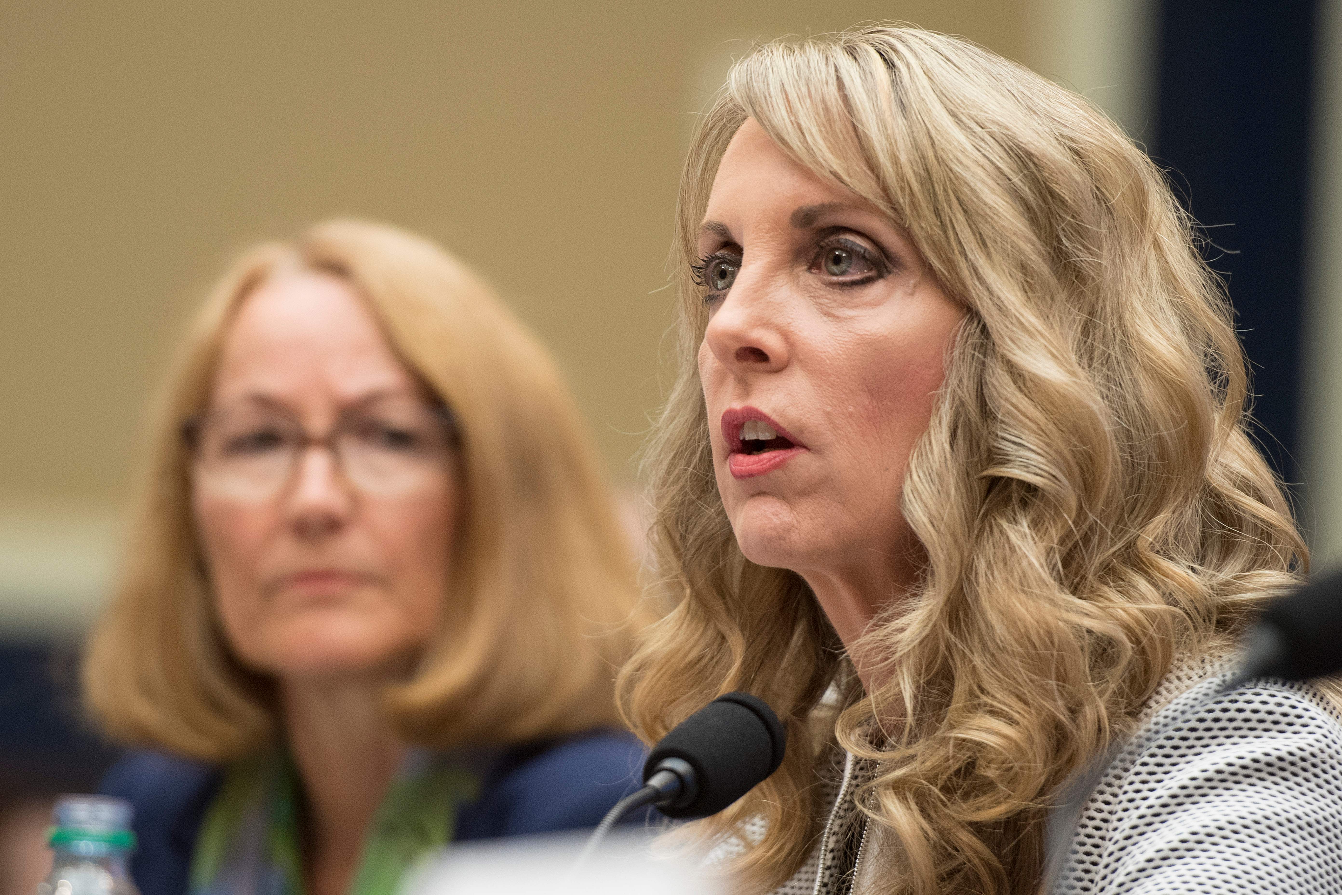 President and CEO of USA Gymnastics Kerry Perry (R) testifies in Washington, DC, on May 23, 2018. (Credit: JIM WATSON/AFP/Getty Images)