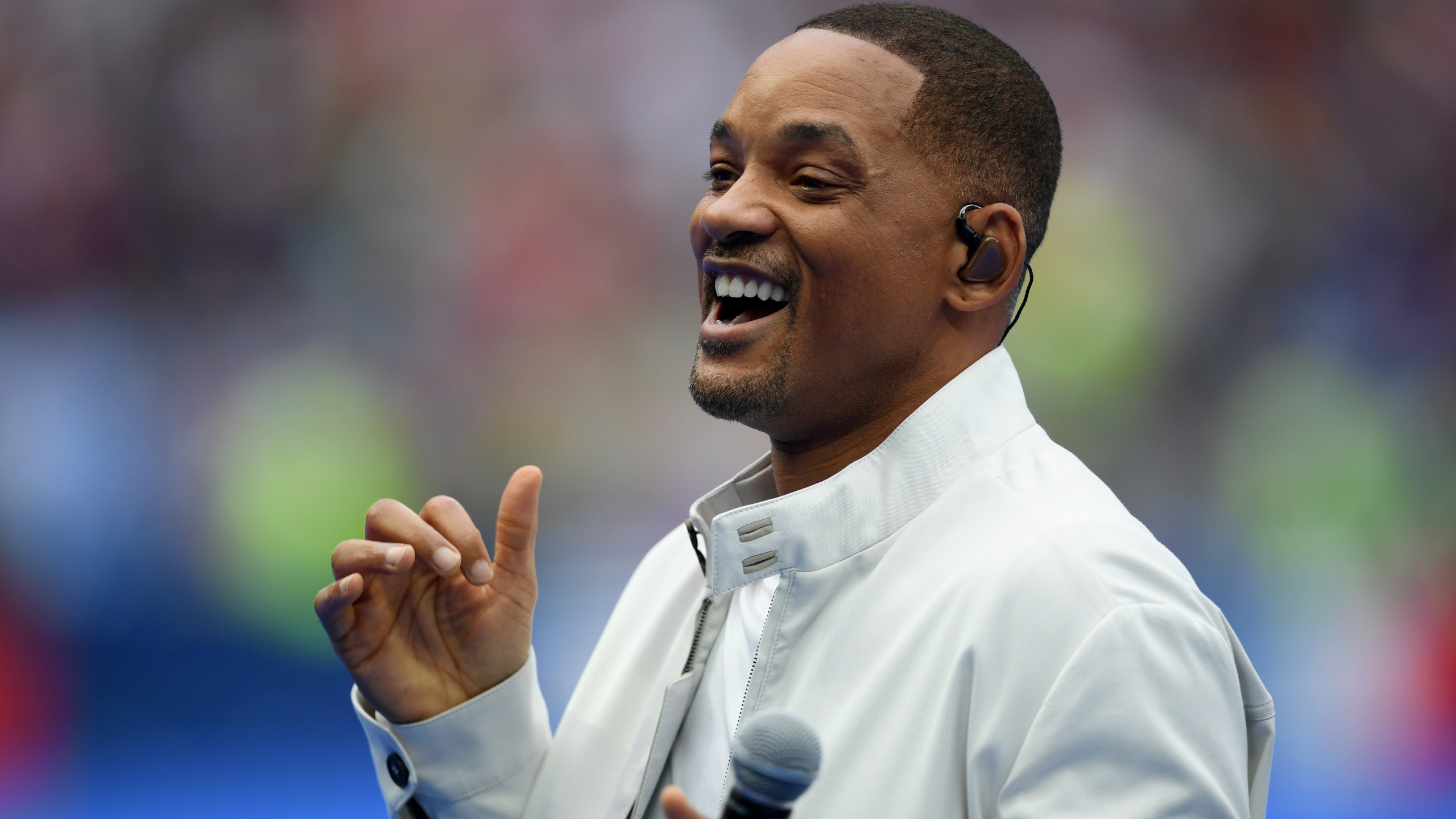 Will Smith performs during the closing ceremony ahead of the 2018 FIFA World Cup Final between France and Croatia at Luzhniki Stadium on July 15, 2018 in Moscow, Russia. (Credit: Matthias Hangst/Getty Images)