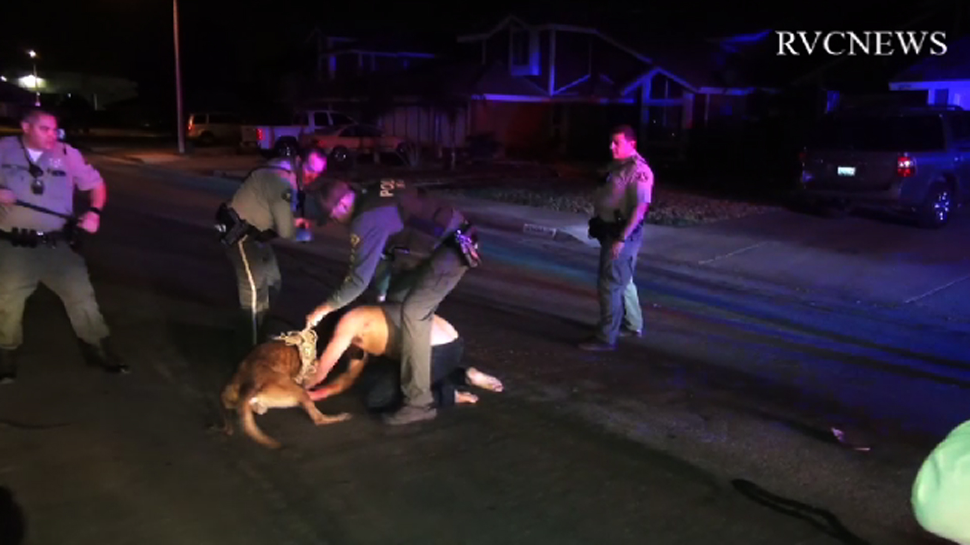 A man is accused of trying to strangle a dog while being arrested in Moreno Valley on Sept. 9, 2018. (Credit: RVCNews)