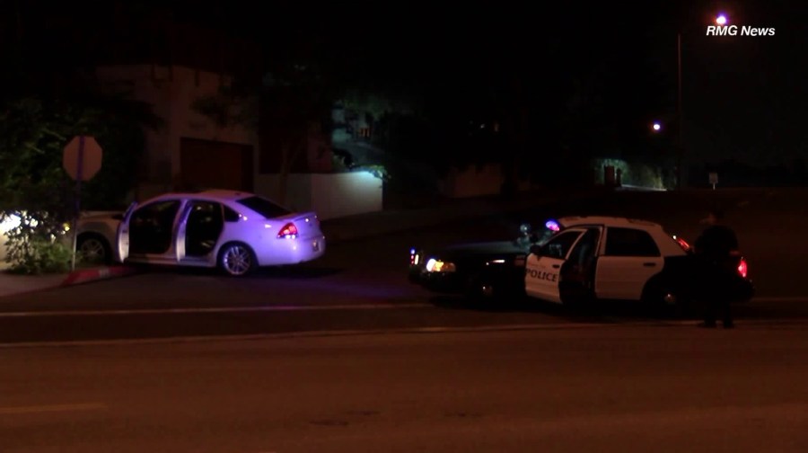 A car is seen in Monterey Park after a shooting in Montebello led to a pursuit on Sept. 22, 2018. (Credit: RMG News)