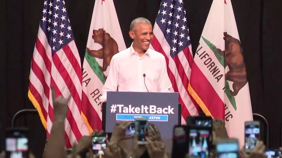 Former President Barack Obama speaks at a rally for Democrats in Anaheim on Sept. 8, 2018. (Credit: CNN)