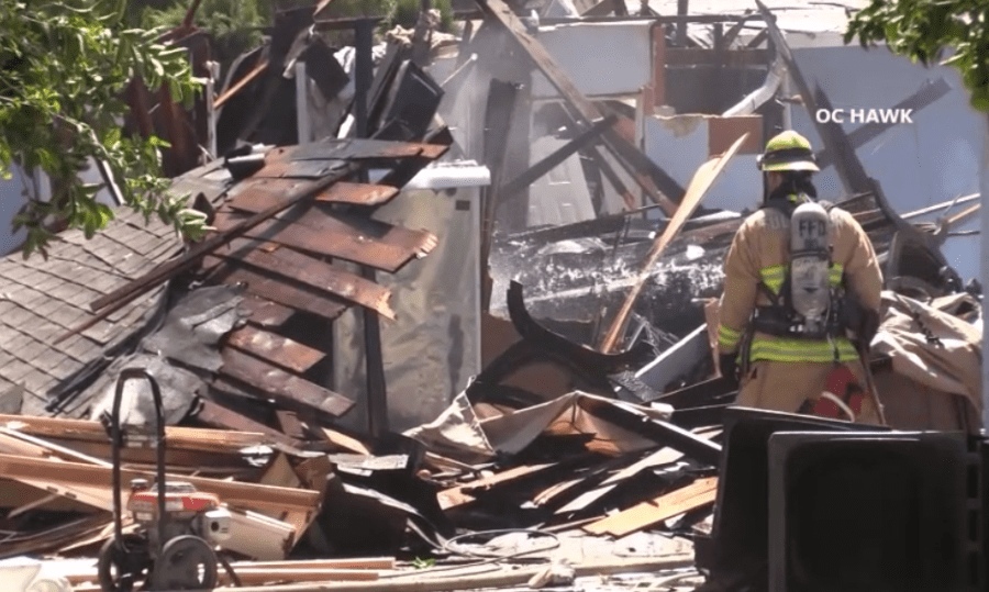 Firefighters respond to an explosion in the 200 block of Valencia Avenue in Fullerton on Sept. 8, 2018. (Credit: OC Hawk)