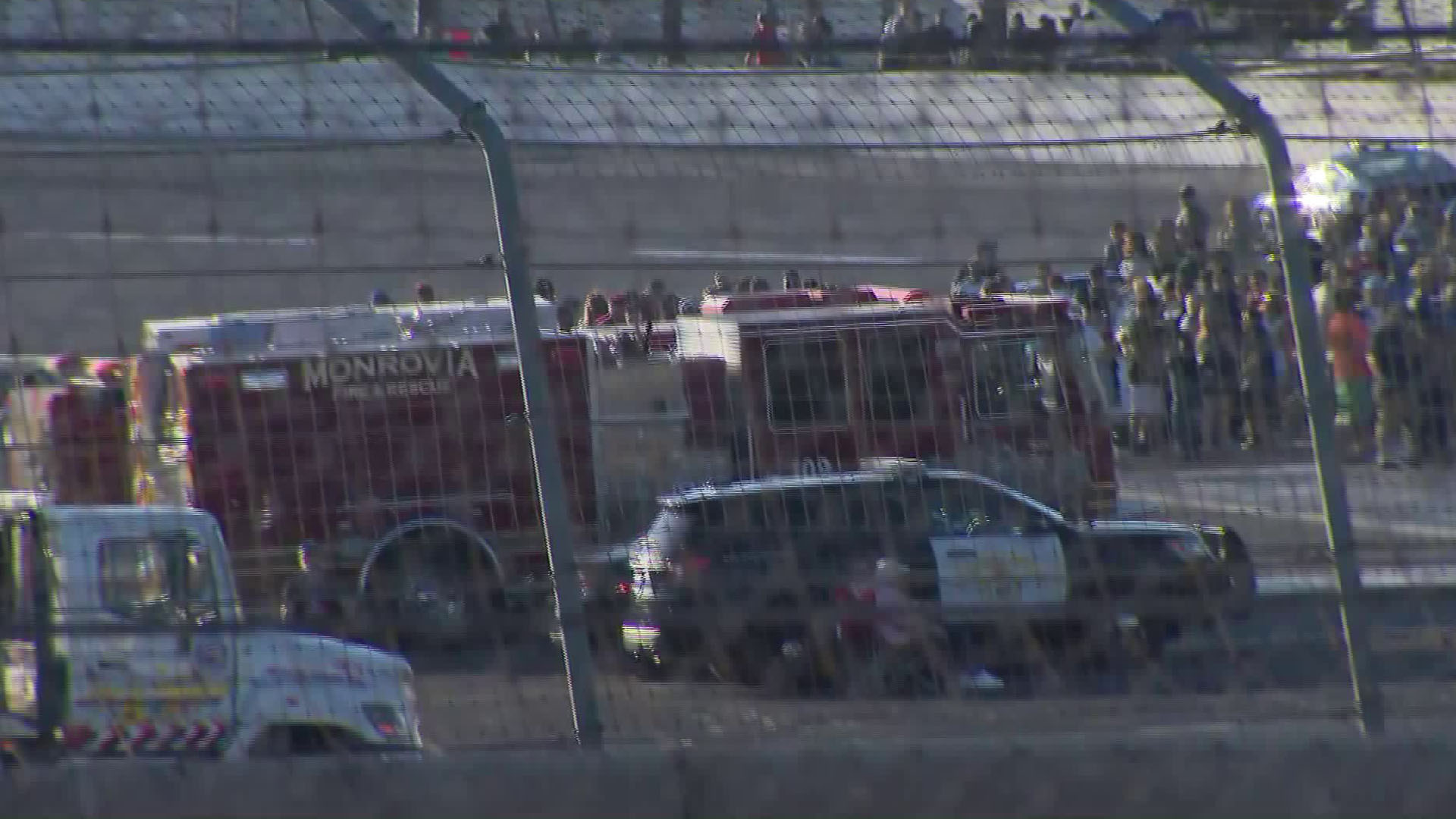 Authorities respond to an incident at Irwindale Speedway in Irwindale on Sept. 8, 2018. (Credit: KTLA)