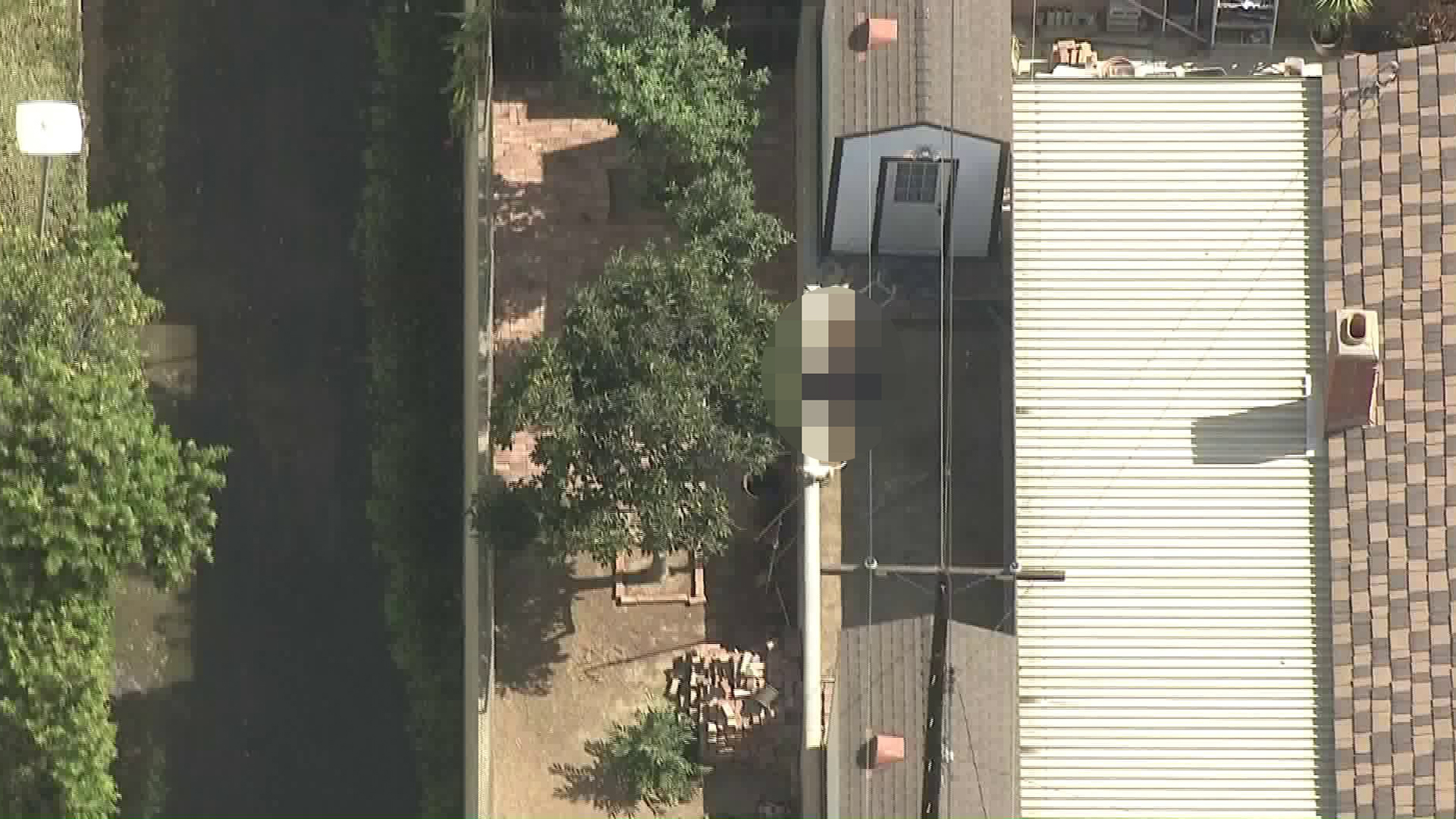 A body could be seen in the back yard of a home in Harbor Gateway on Sept. 12, 2018. (KTLA)