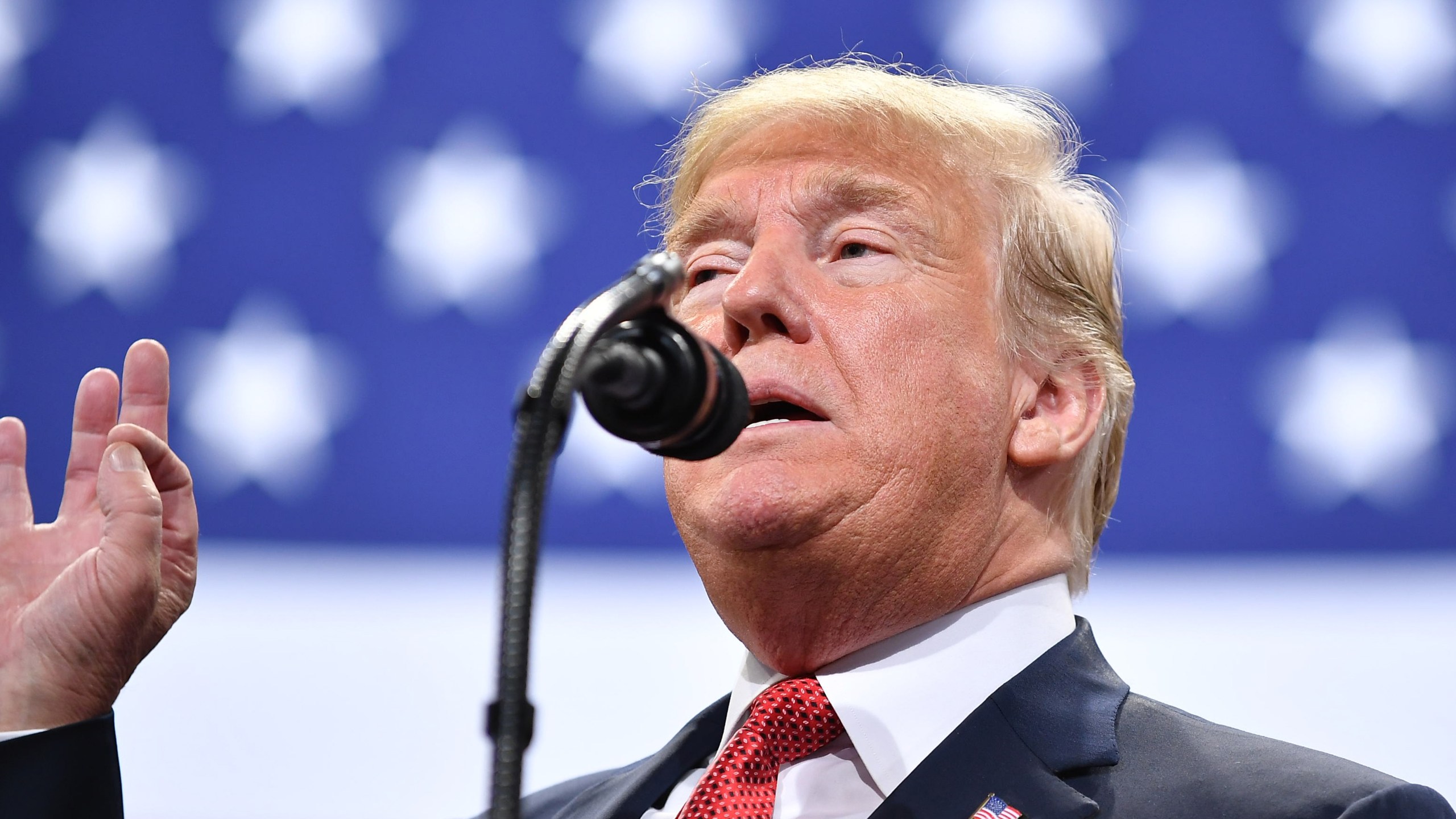 US President Donald Trump speaks during a rally at the Mayo Civic Center in Rochester, Minnesota on October 4, 2018. (Credit: MANDEL NGAN/AFP/Getty Images)