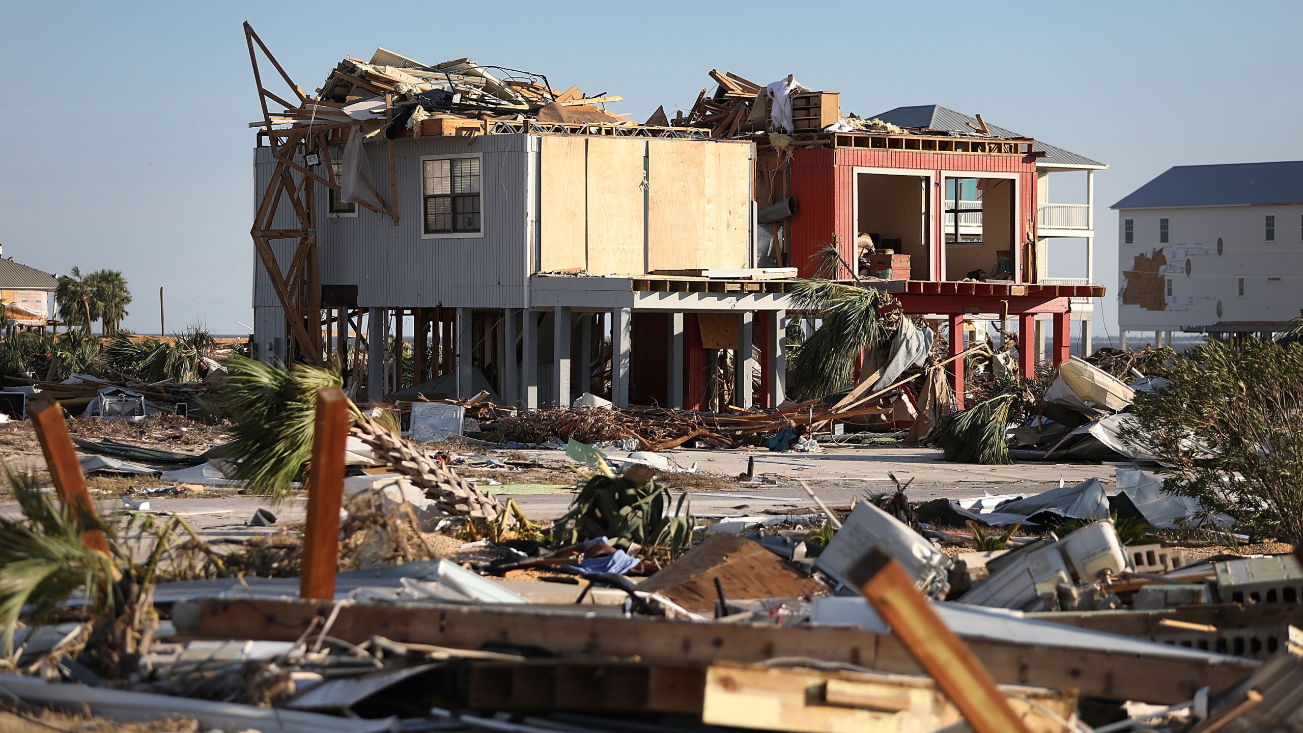 Damaged homes are seen after hurricane Michael passed through the area on October 11, 2018 in Mexico Beach, Florida. (Credit: Joe Raedle/Getty Images)