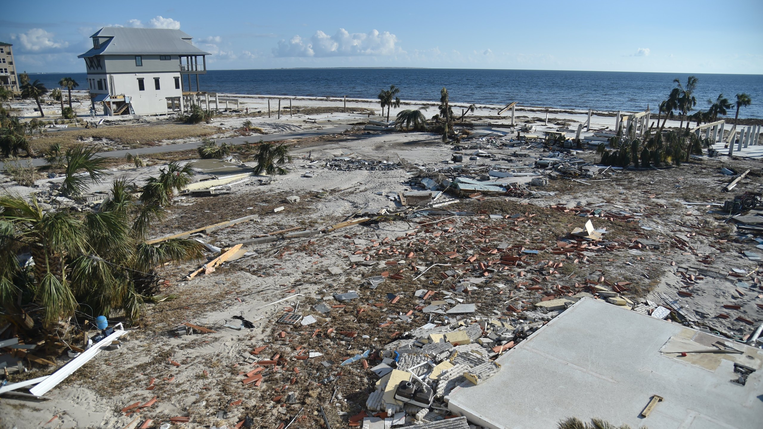 View of the destruction next to a house in Mexico Beach, Florida, on October 14, 2018. (Credit: HECTOR RETAMAL/AFP/Getty Images)