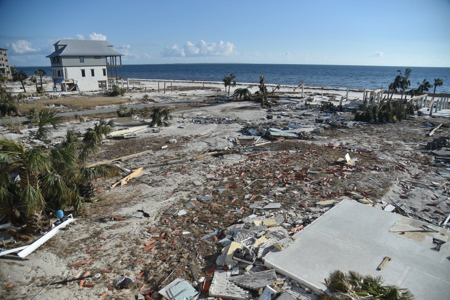 View of the destruction next to a house in Mexico Beach, Florida, on October 14, 2018. (Credit: HECTOR RETAMAL/AFP/Getty Images)